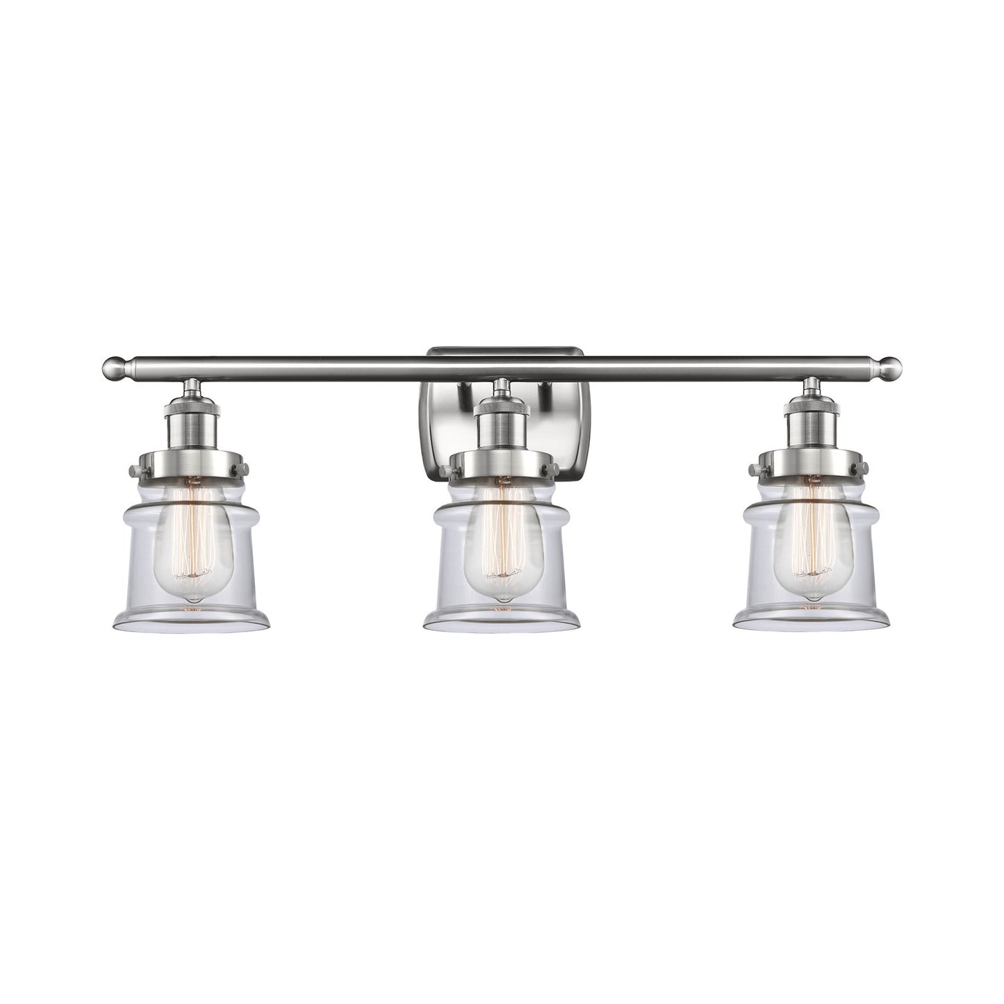 Innovations Canton 25.25in 3-Light Bath Vanity | Modern Contempo Brushed Satin Nickel and Clear Glass Schoolhouse Shade | Bathroom | Model 916-3W-SN-G182S