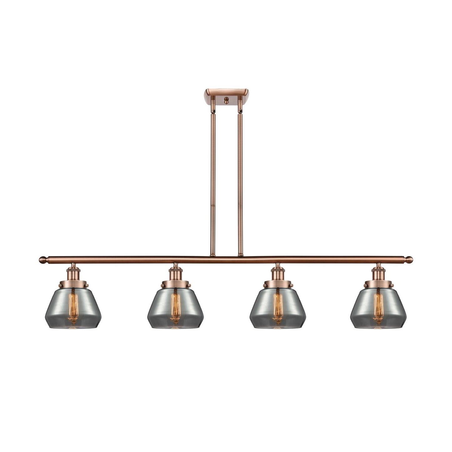 Innovations Fulton 48in 4-Light Island Light | Modern Contempo Antique Copper and Light Smoke Glass | Kitchen Island & Dining Room | Model 916-4I-AC-G173