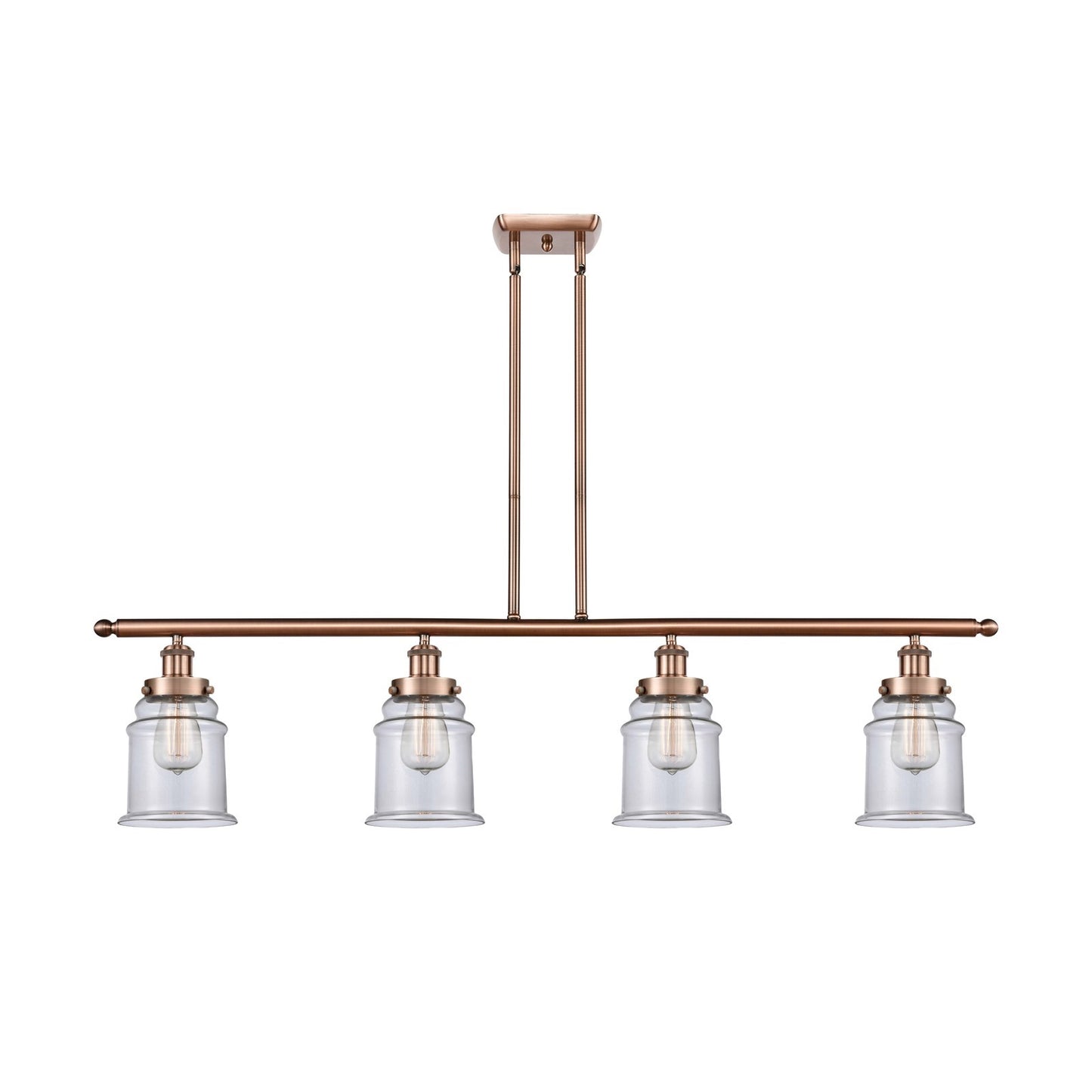 Innovations Canton 48in 4-Light Island Light | Modern Contempo Antique Copper Steel and Clear Glass | Kitchen Island & Dining Room | Model 916-4I-AC-G182