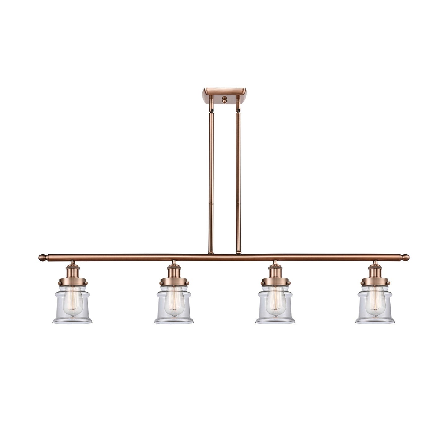 Innovations Canton 48in 4-Light Island Light | Modern Contempo Antique Copper Steel and Clear Glass | Kitchen Island & Dining Room | Model 916-4I-AC-G182S