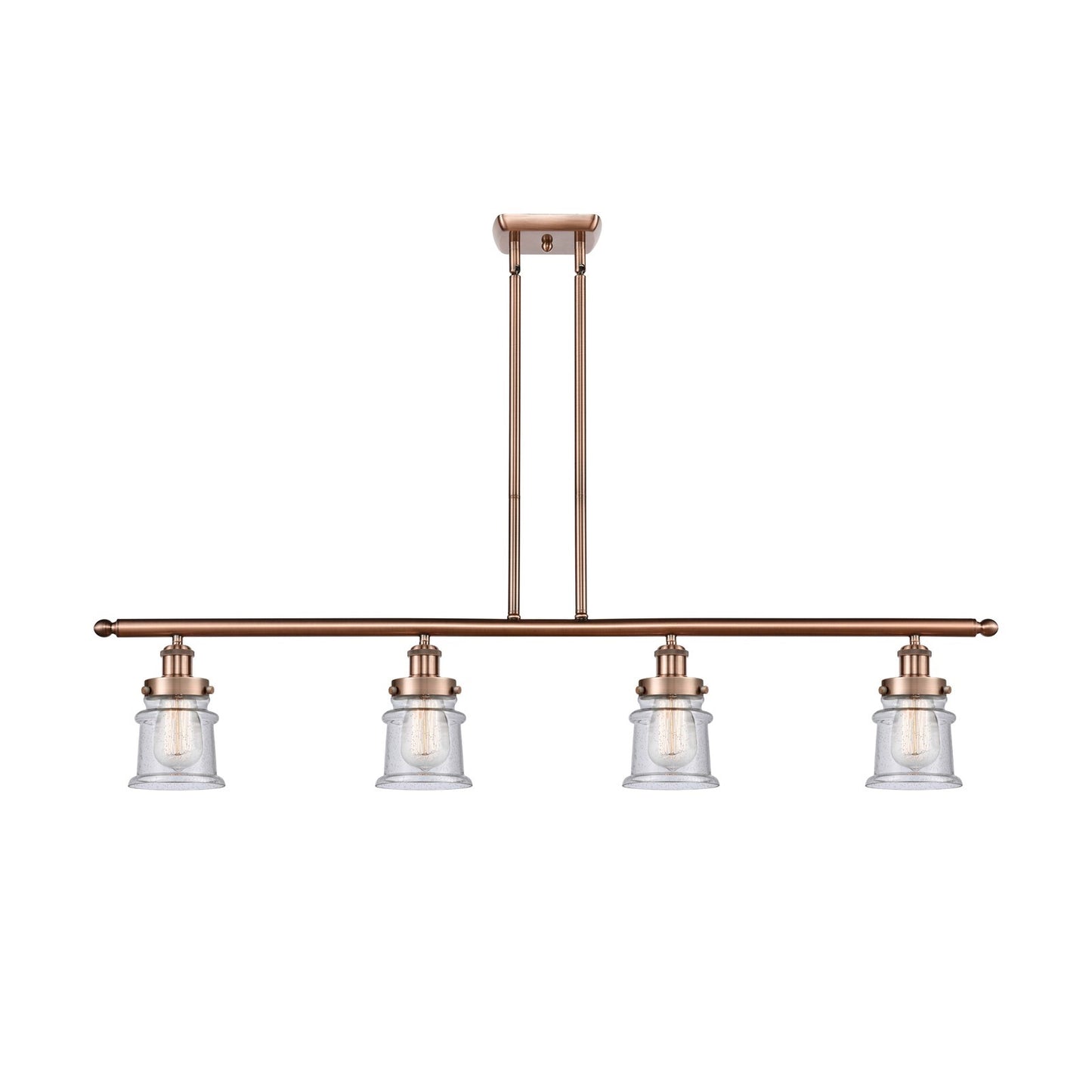 Innovations Canton 48in 4-Light Island Light | Modern Contempo Antique Copper Steel and Seedy Glass | Kitchen Island & Dining Room | Model 916-4I-AC-G184S