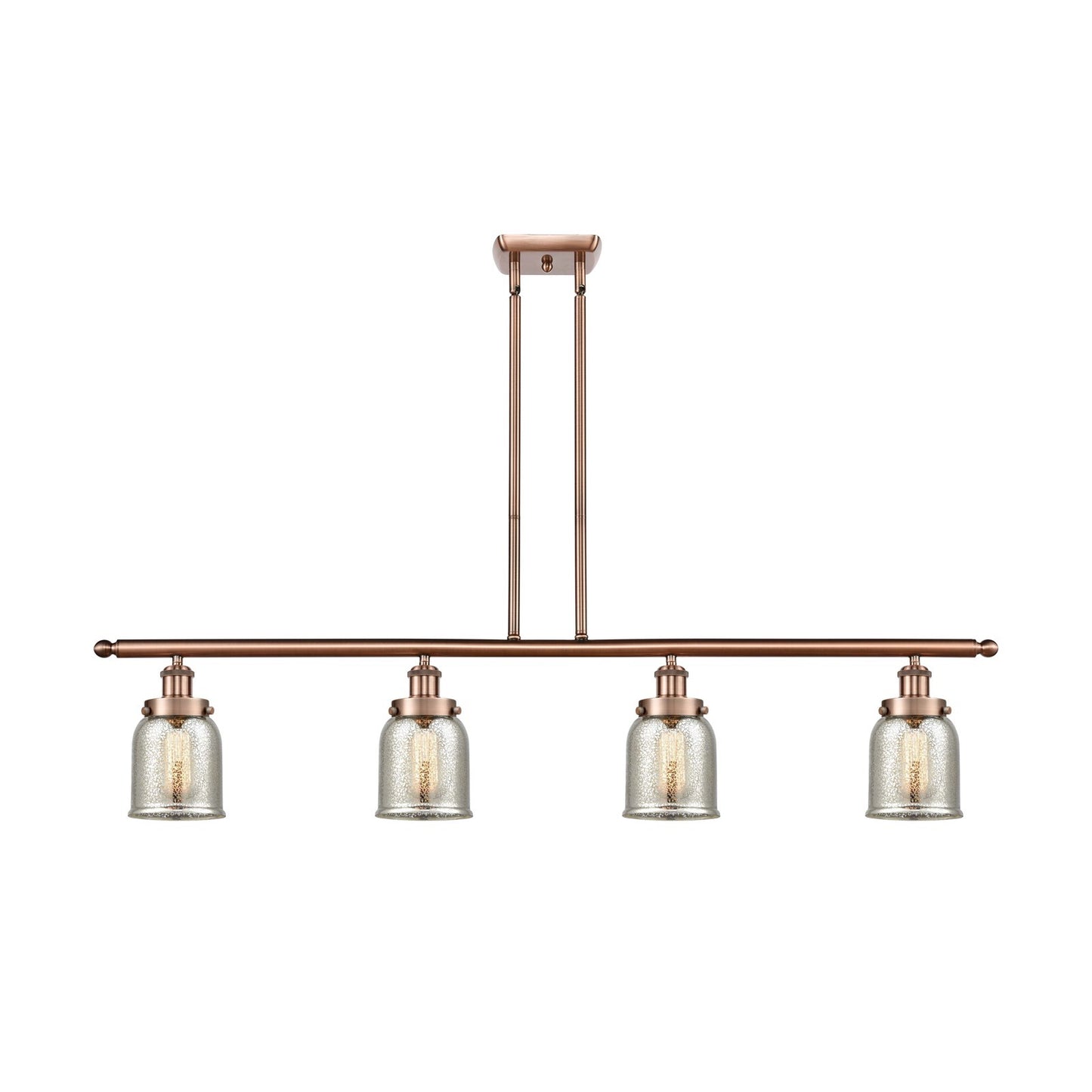 Innovations Bell 48in 4-Light LED Island Light | Industrial Antique Copper Steel and Silver Plated Mercury Glass | Kitchen | Model 916-4I-AC-G58-LED