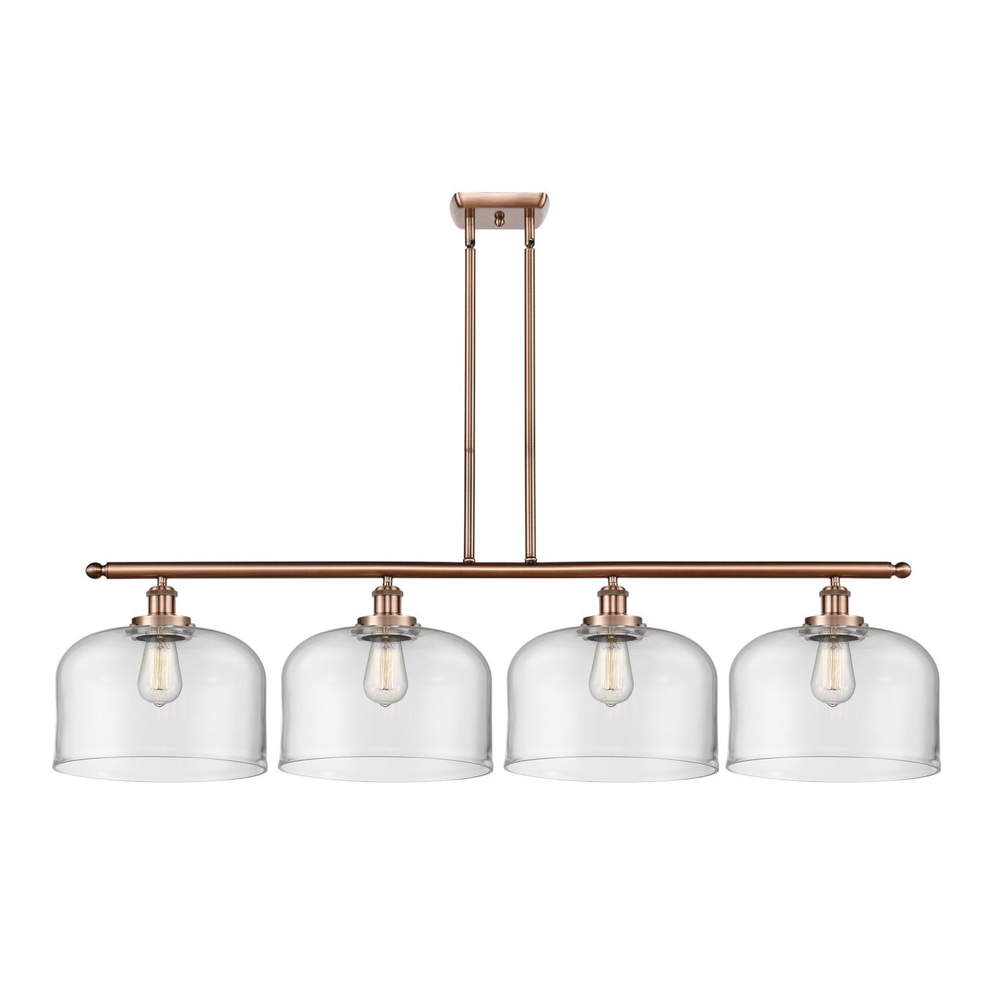Innovations Bell 48in 4-Light LED Island Light | Industrial Antique Copper Steel and Clear Glass | Kitchen Island & Dining | Model 916-4I-AC-G72-L-LED