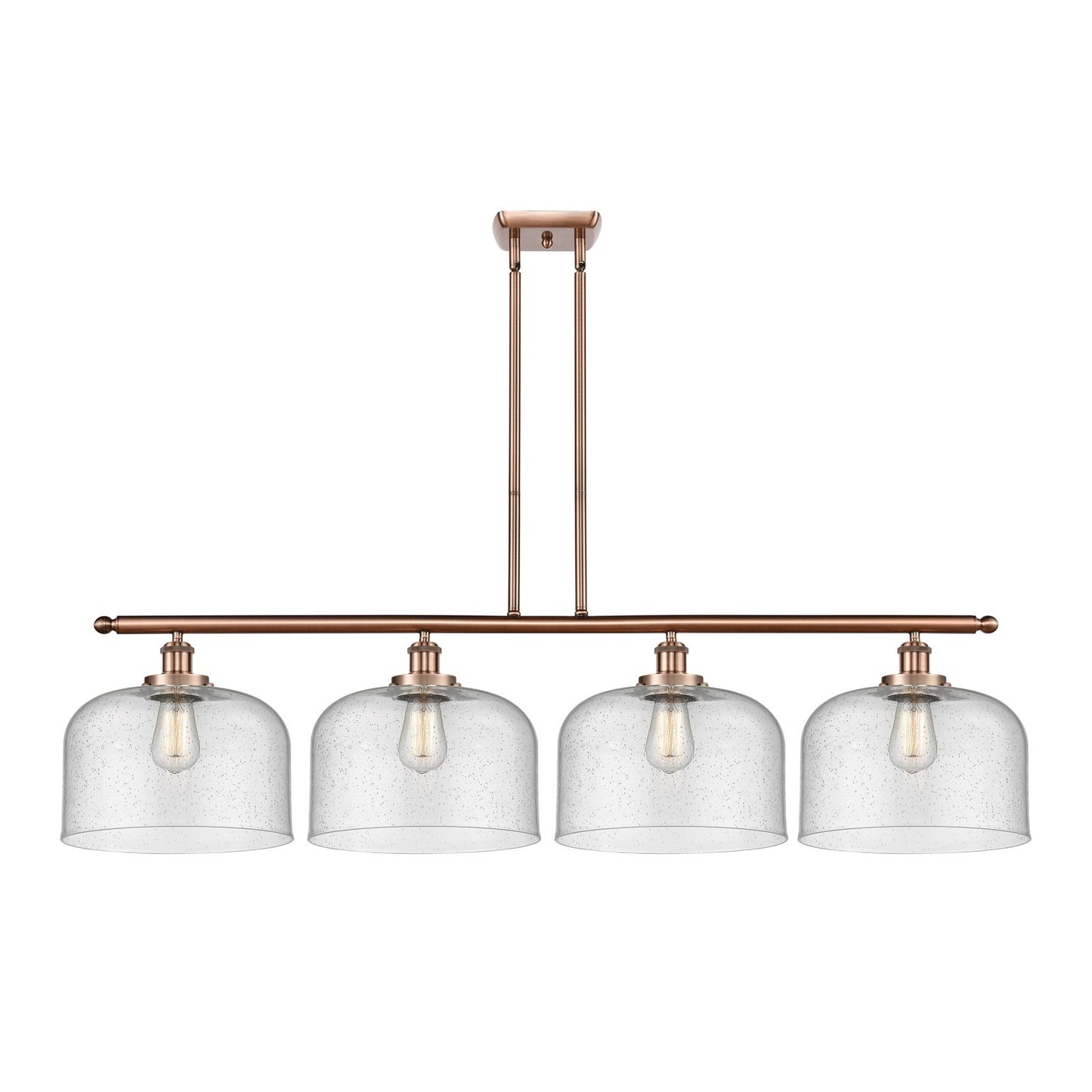 Innovations Bell 48in 4-Light LED Island Light | Industrial Antique Copper Steel and Seedy Glass | Kitchen Island & Dining | Model 916-4I-AC-G74-L-LED