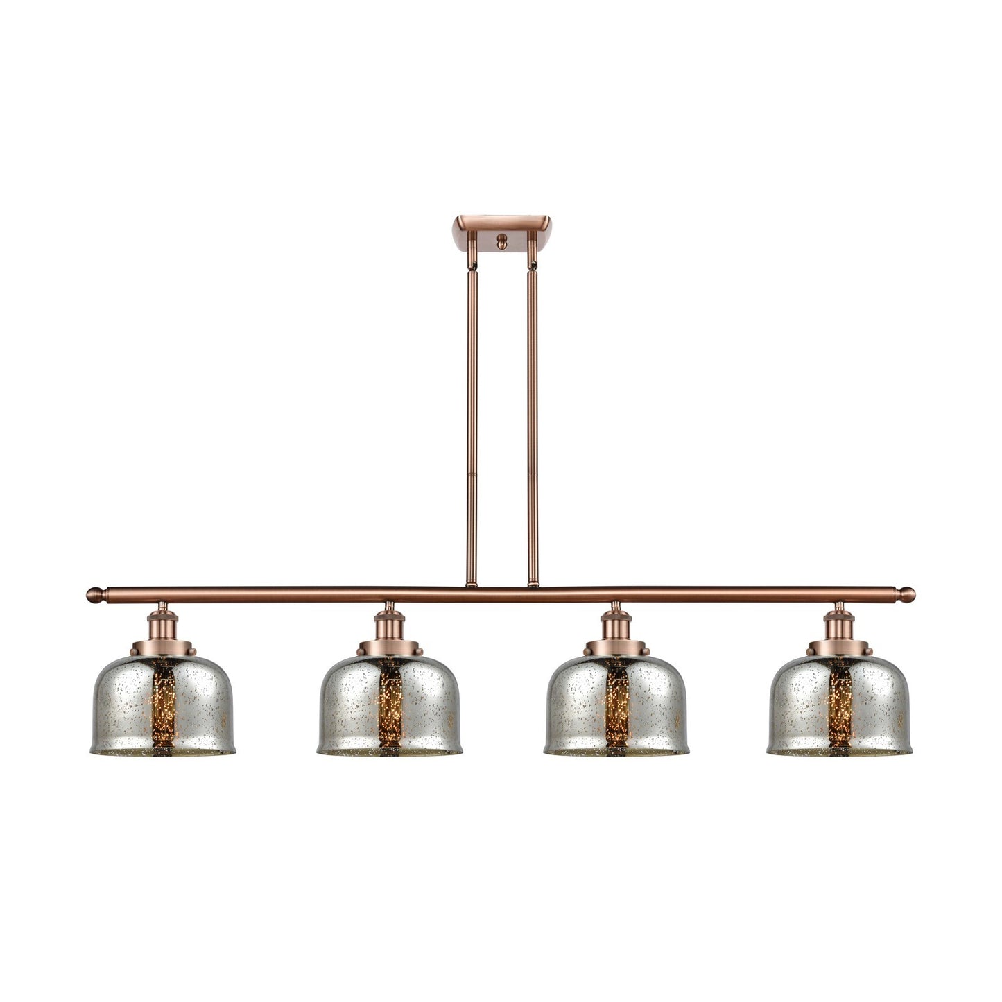 Innovations Bell 48in 4-Light LED Island Light | Industrial Antique Copper Steel and Silver Plated Mercury Glass | Kitchen | Model 916-4I-AC-G78-LED