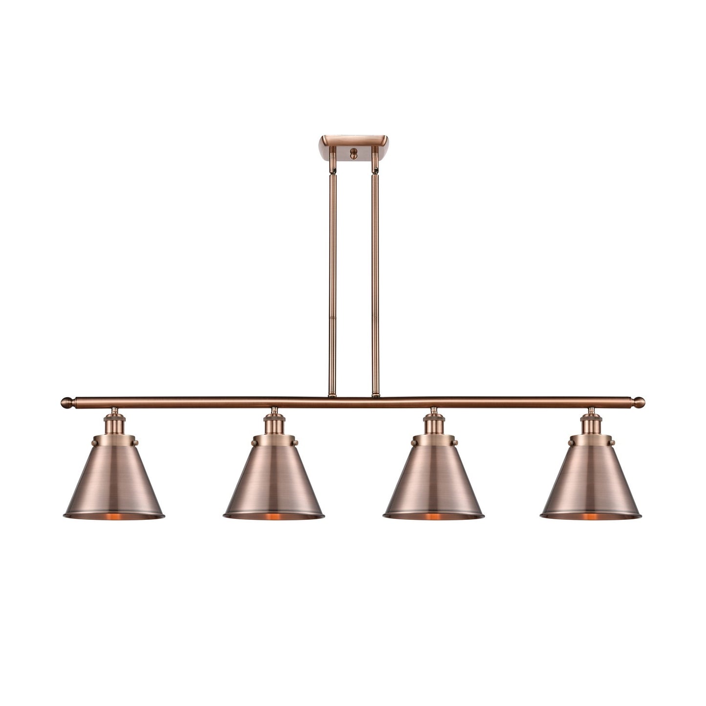 Innovations Appalachian 48in 4-Light Island Light | Industrial Farmhouse Antique Copper Steel and Metal Cone Shades | Kitchen | Model 916-4I-AC-M13-AC