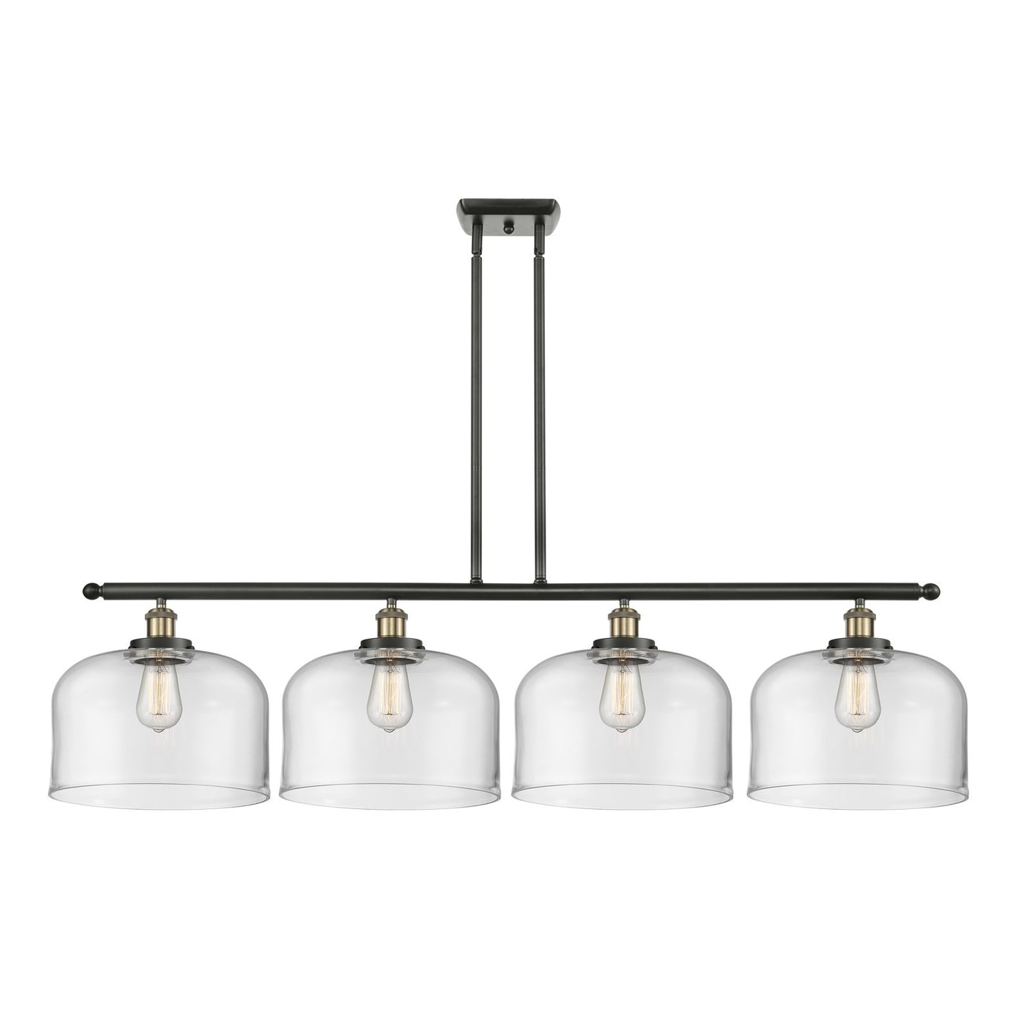 Innovations Bell 48in 4-Light Island Light | Industrial Black Antique Brass Steel and Clear Glass | Kitchen Island & Dining Room | Model 916-4I-BAB-G72-L