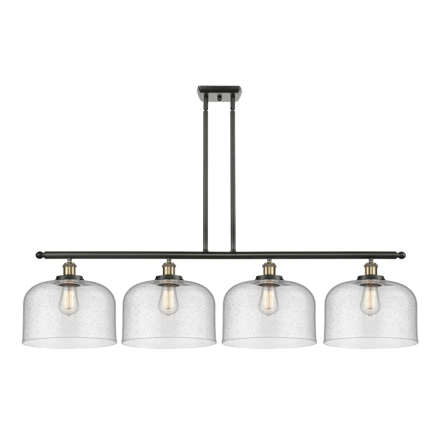 Innovations Bell 48in 4-Light Island Light | Industrial Black Antique Brass Steel and Seedy Glass | Kitchen Island & Dining Room | Model 916-4I-BAB-G74-L
