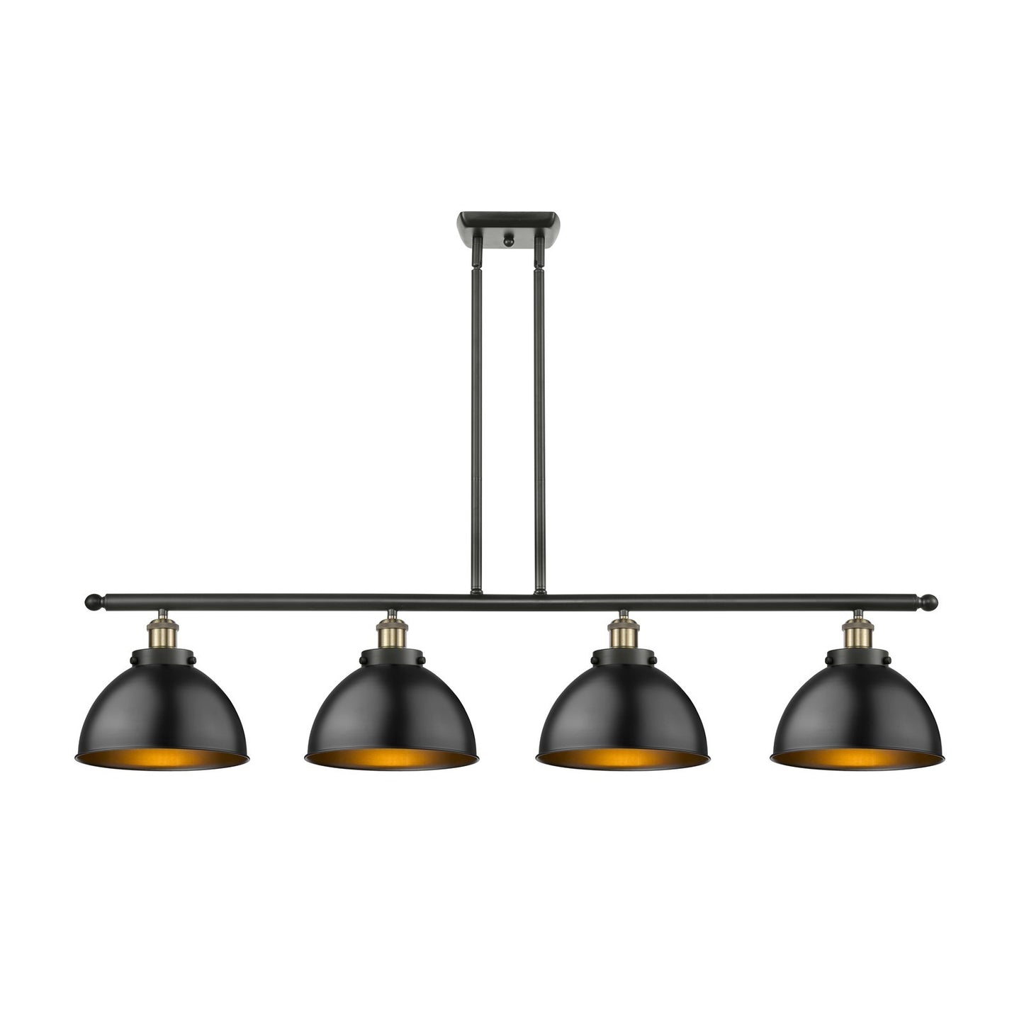 Innovations Derby 48in 4-Light Island Light | Industrial Black Antique Brass and Matte Black Metal | Kitchen Island & Dining | Model 916-4I-BAB-MFD-10-BK