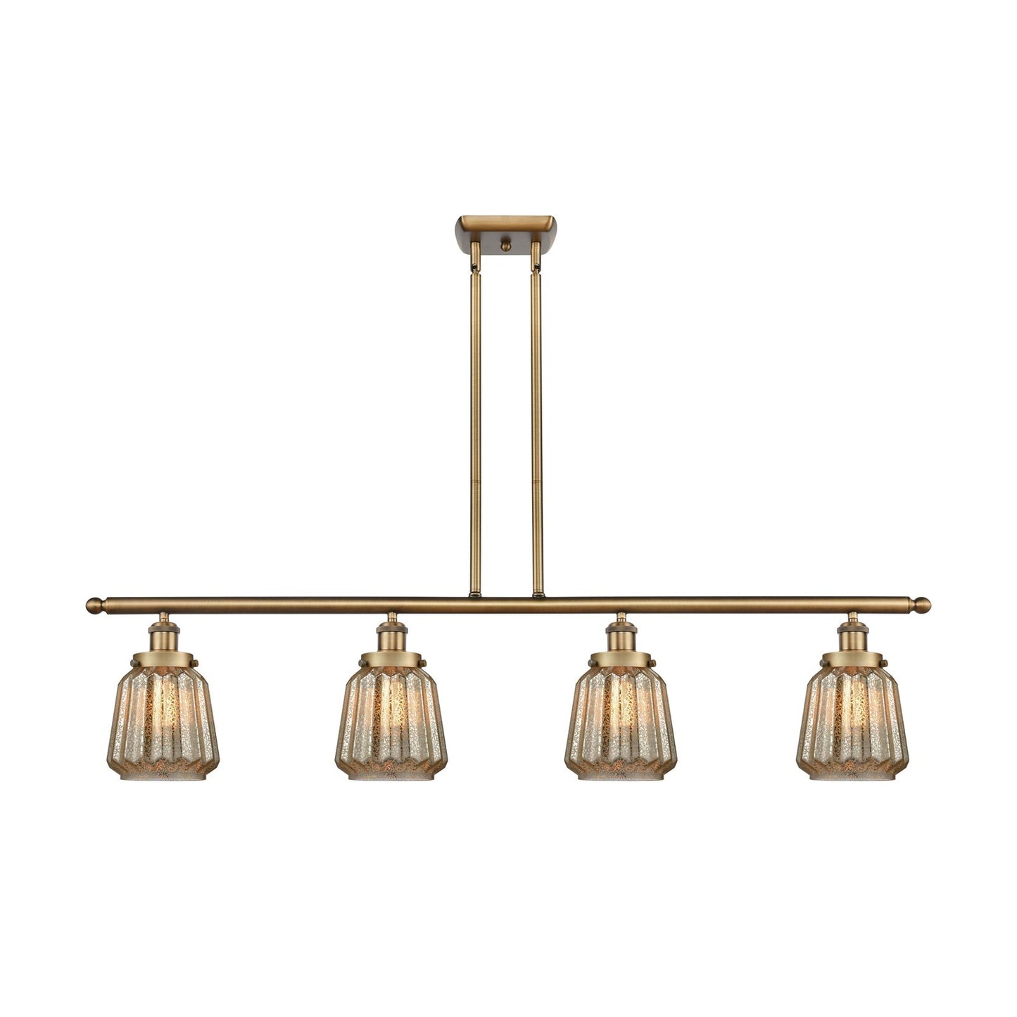 Innovations Chatham 48in 4-Light Island Light | Brushed Brass Steel and Mercury Ribbed Glass | Kitchen Island & Dining Room | Model 916-4I-BB-G146