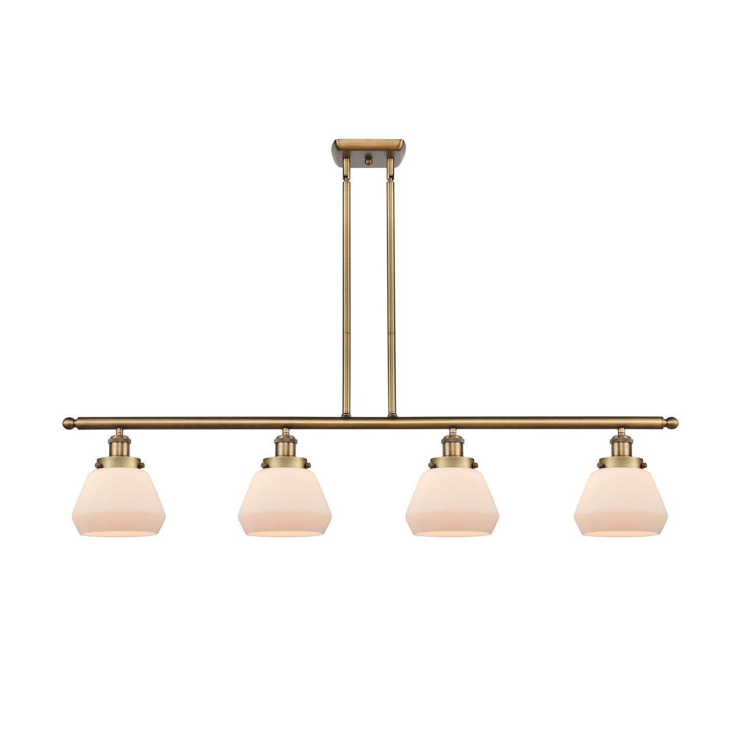 Innovations Fulton 48in 4-Light Island Light | Brushed Brass Steel and Matte White Frosted Glass | Kitchen Island & Dining Room | Model 916-4I-BB-G171