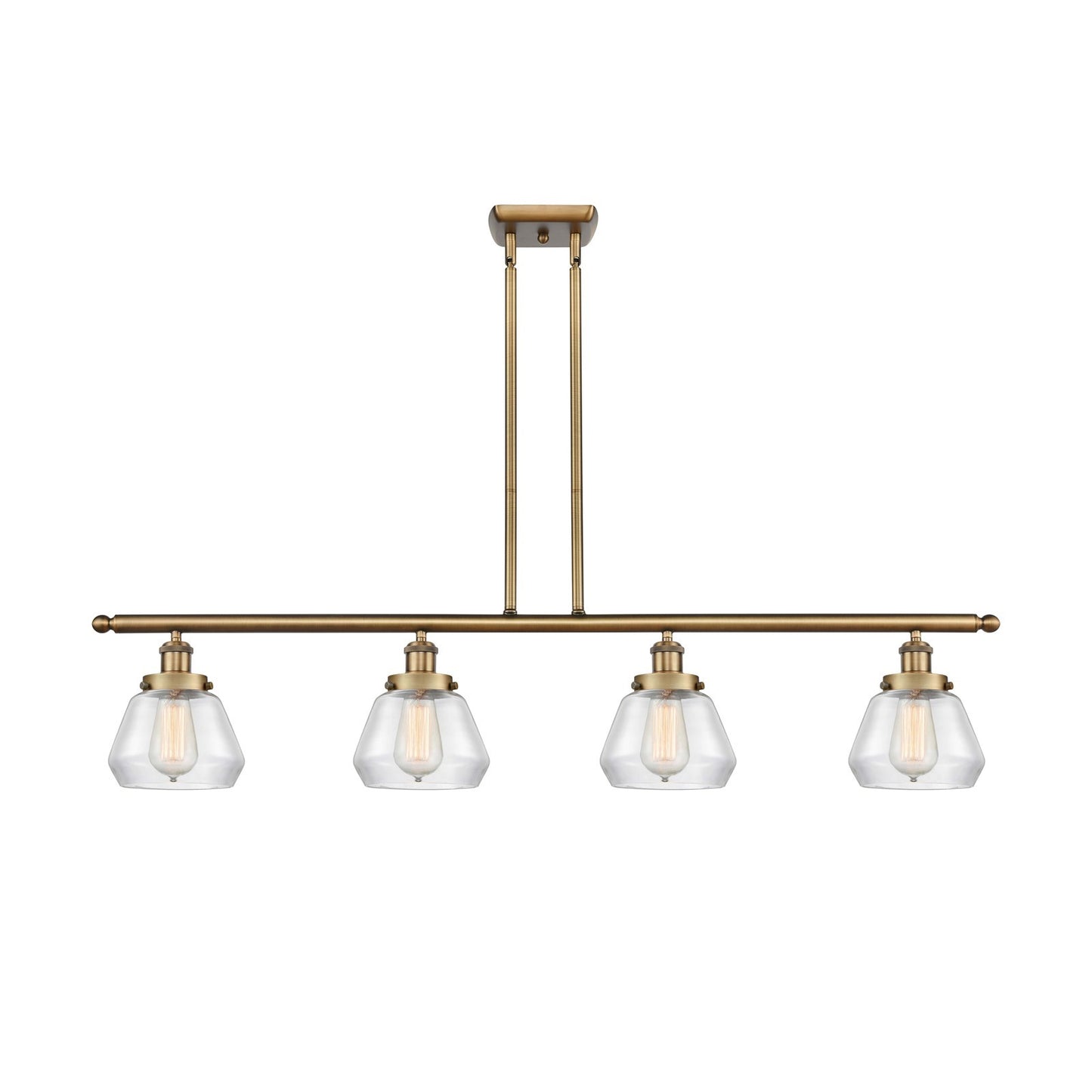 Innovations Fulton 48in 4-Light Island Light | Brushed Brass Steel and Clear Glass | Kitchen Island & Dining Room | 48 x 9 in | Model 916-4I-BB-G172