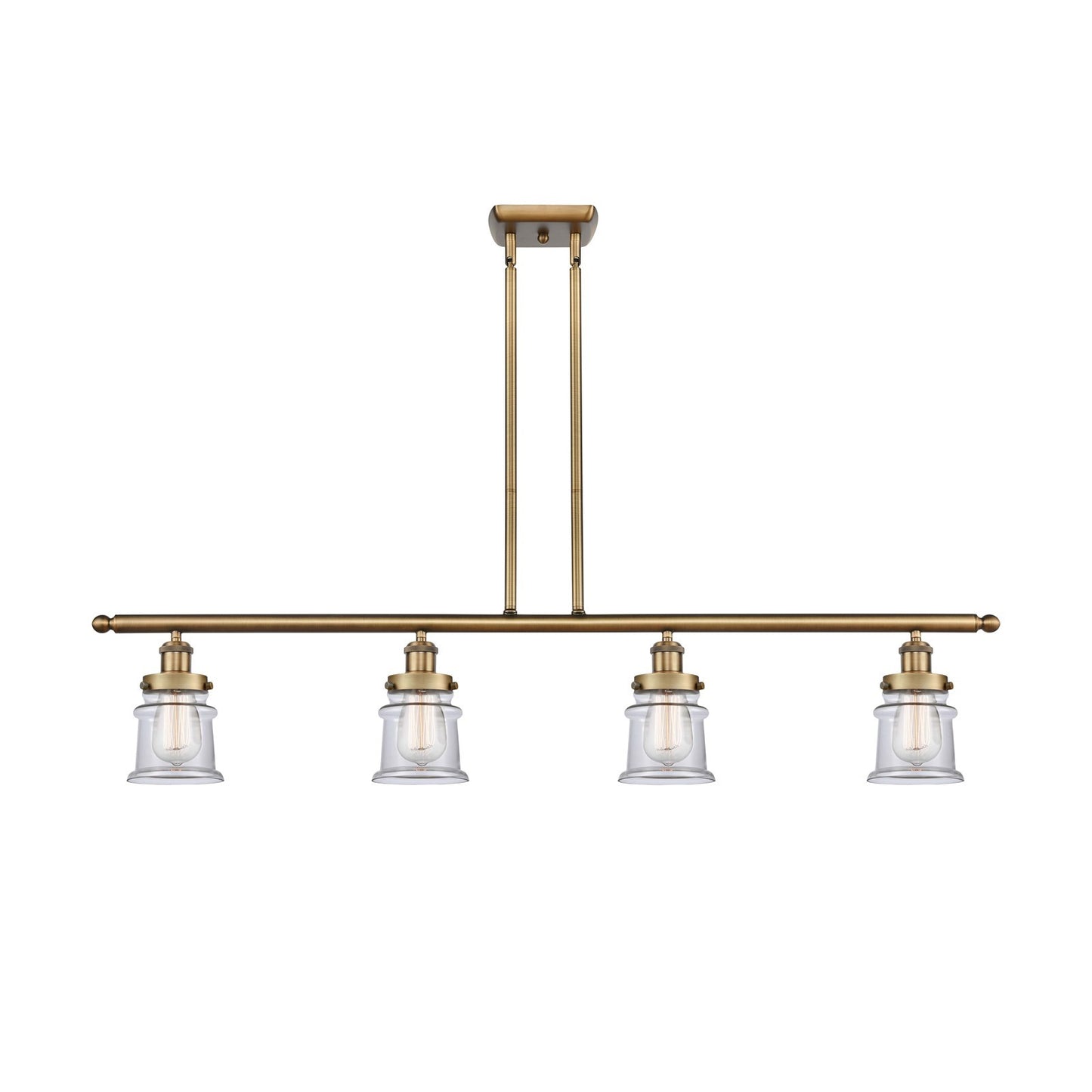 Innovations Canton 48in 4-Light Island Light | Modern Transitional Brushed Brass and Clear Glass Small Shade | Kitchen Island & | Model 916-4I-BB-G182S