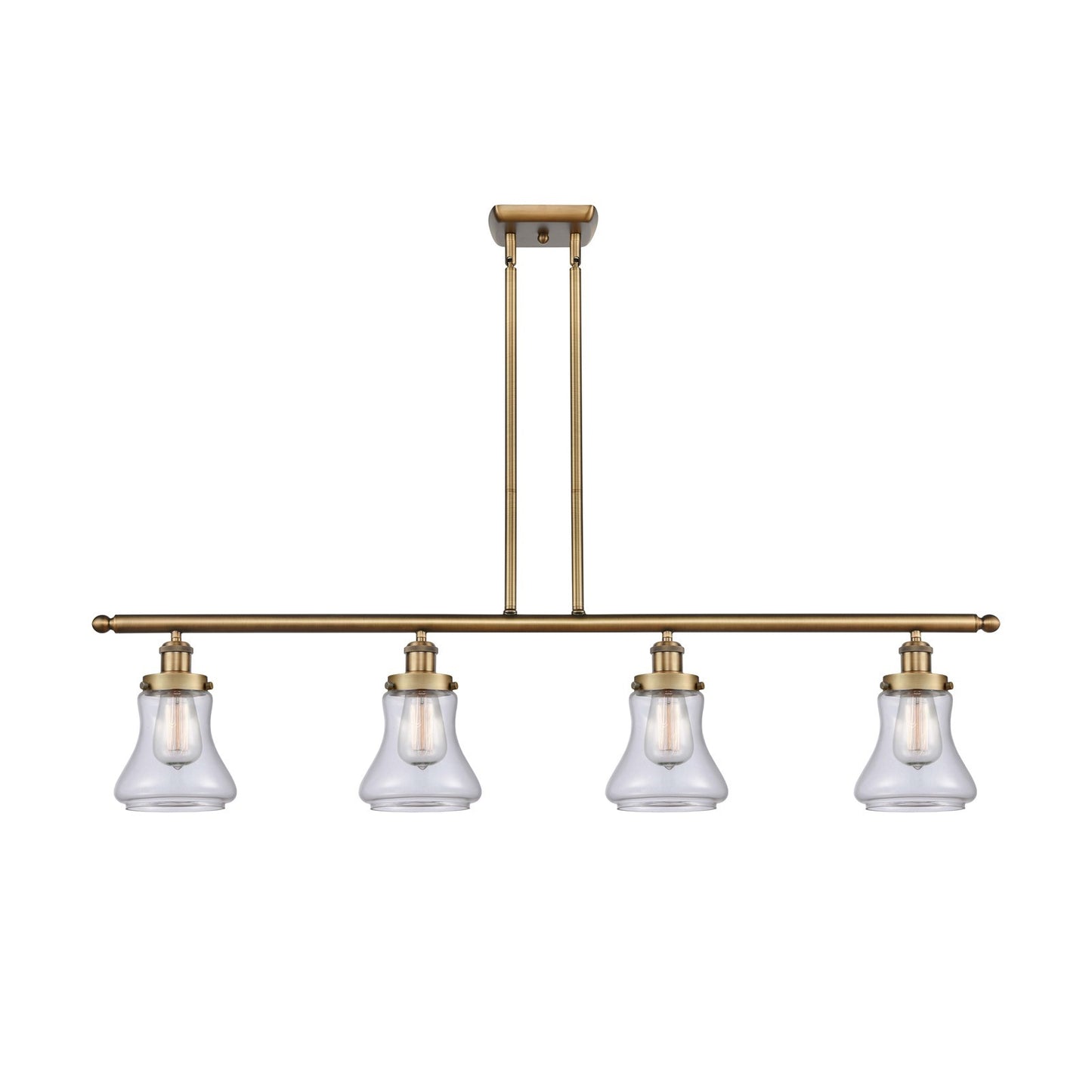 Innovations Bellmont 48in 4-Light Island Light | Modern Transitional Brushed Brass Steel and Clear Glass | Kitchen Island & Dining | Model 916-4I-BB-G192