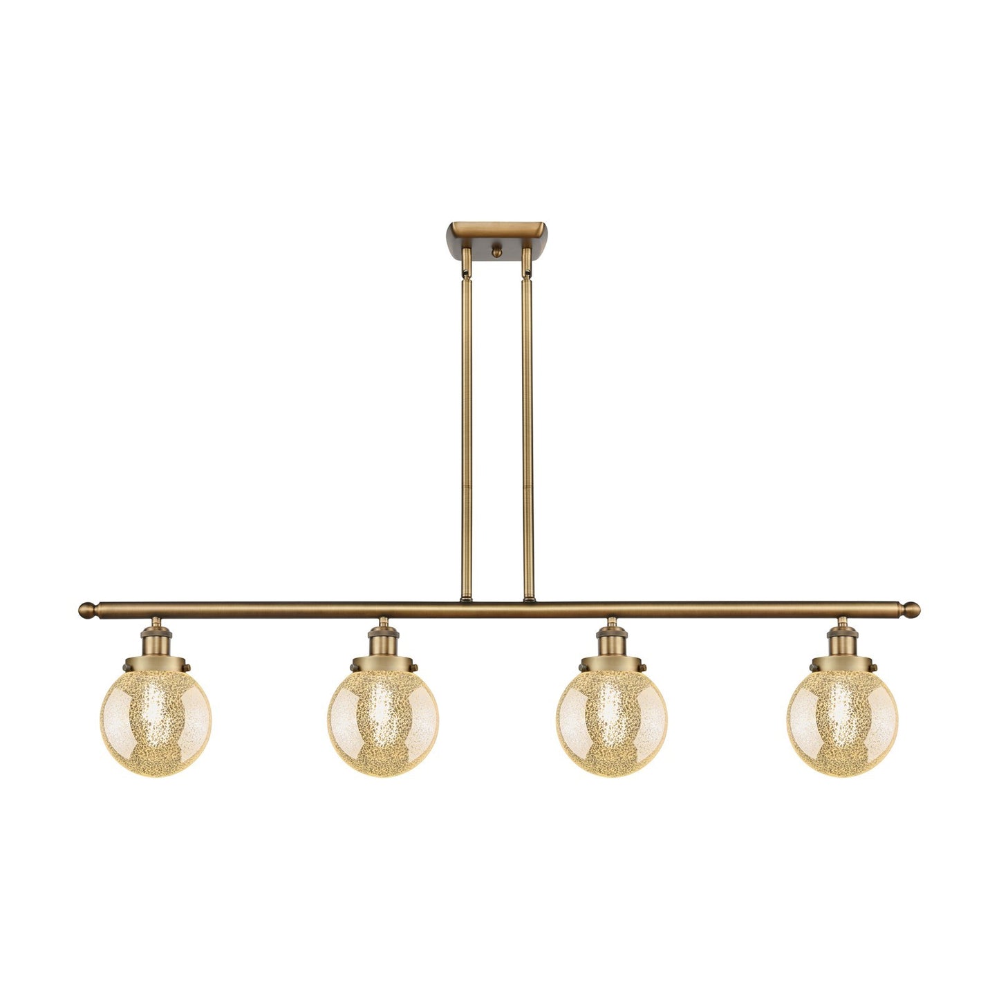 Innovations Beacon 48in 4-Light Island Light | Modern Transitional Brushed Brass Steel and Mercury Seeded Glass | Kitchen Island | Model 916-4I-BB-G208-6