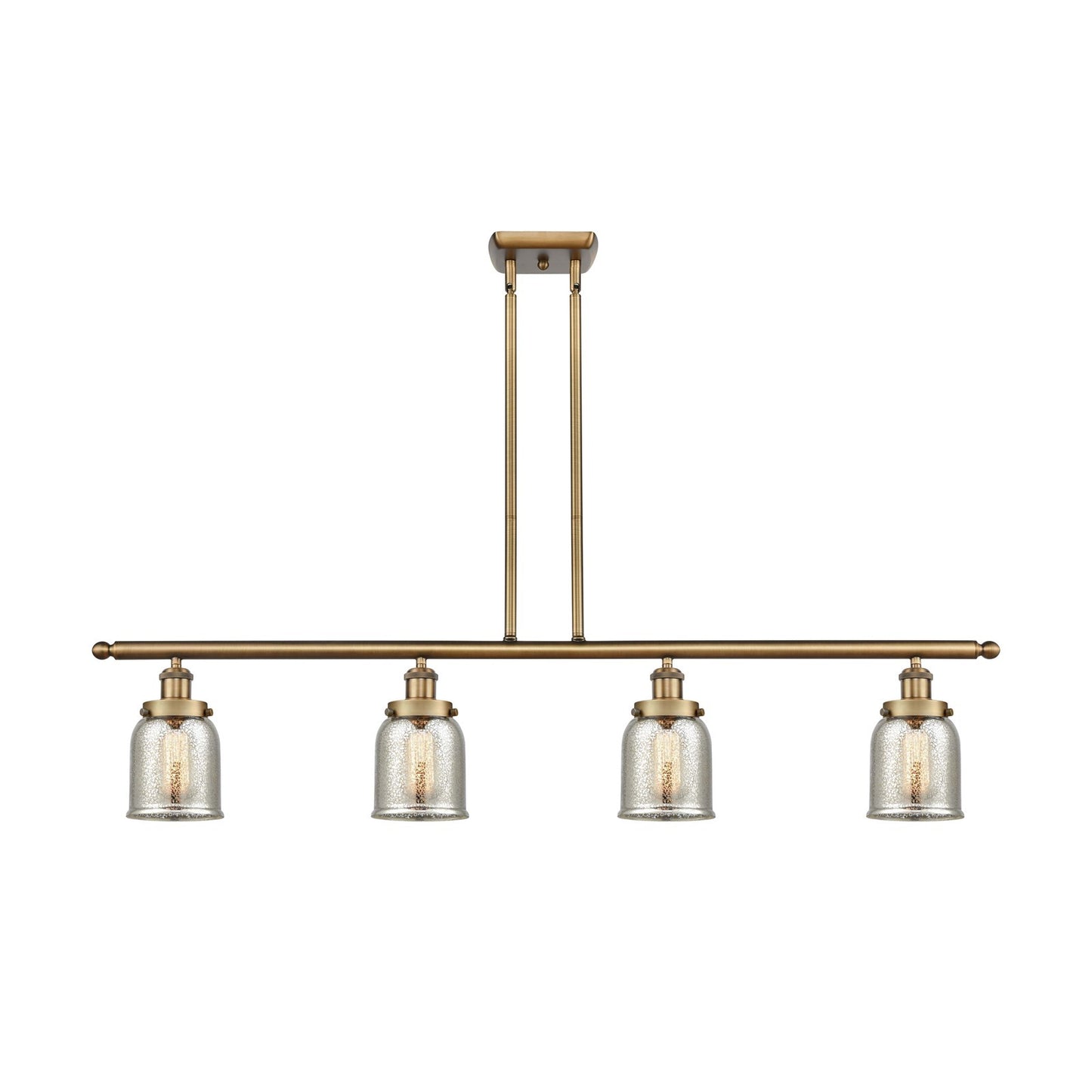 Innovations Bell 48in 4-Light Island Light | Industrial Brushed Brass and Silver Plated Mercury Glass | Kitchen Island & Dining Room | Model 916-4I-BB-G58