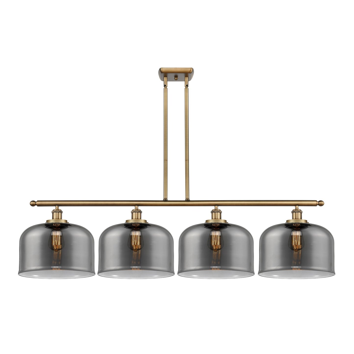 Innovations Bell 48in 4-Light Island Light | Industrial Brushed Brass Steel and Light Smoke Glass | Kitchen Island & Dining | Model 916-4I-BB-G73-L-LED