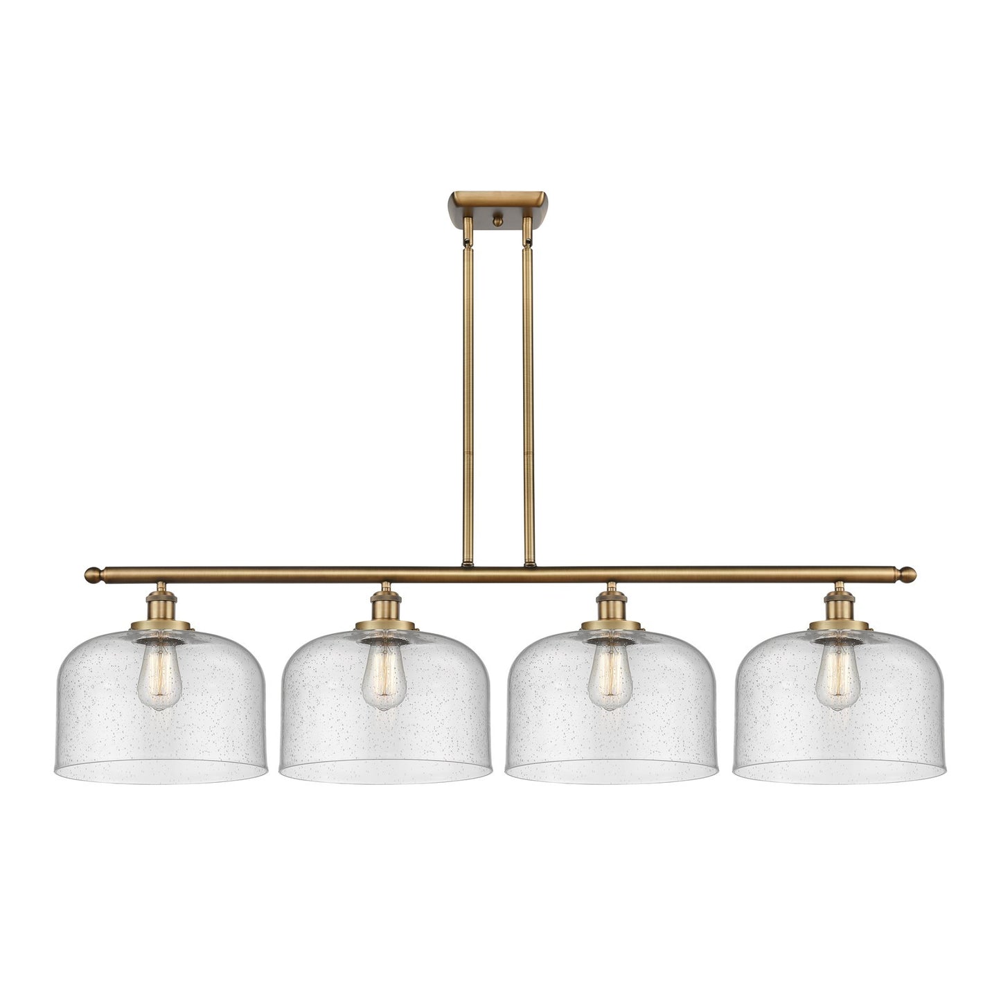 Innovations Bell 48in 4-Light Island Light | Industrial Brushed Brass Steel and Seedy Glass | Kitchen Island & Dining Room | Model 916-4I-BB-G74-L
