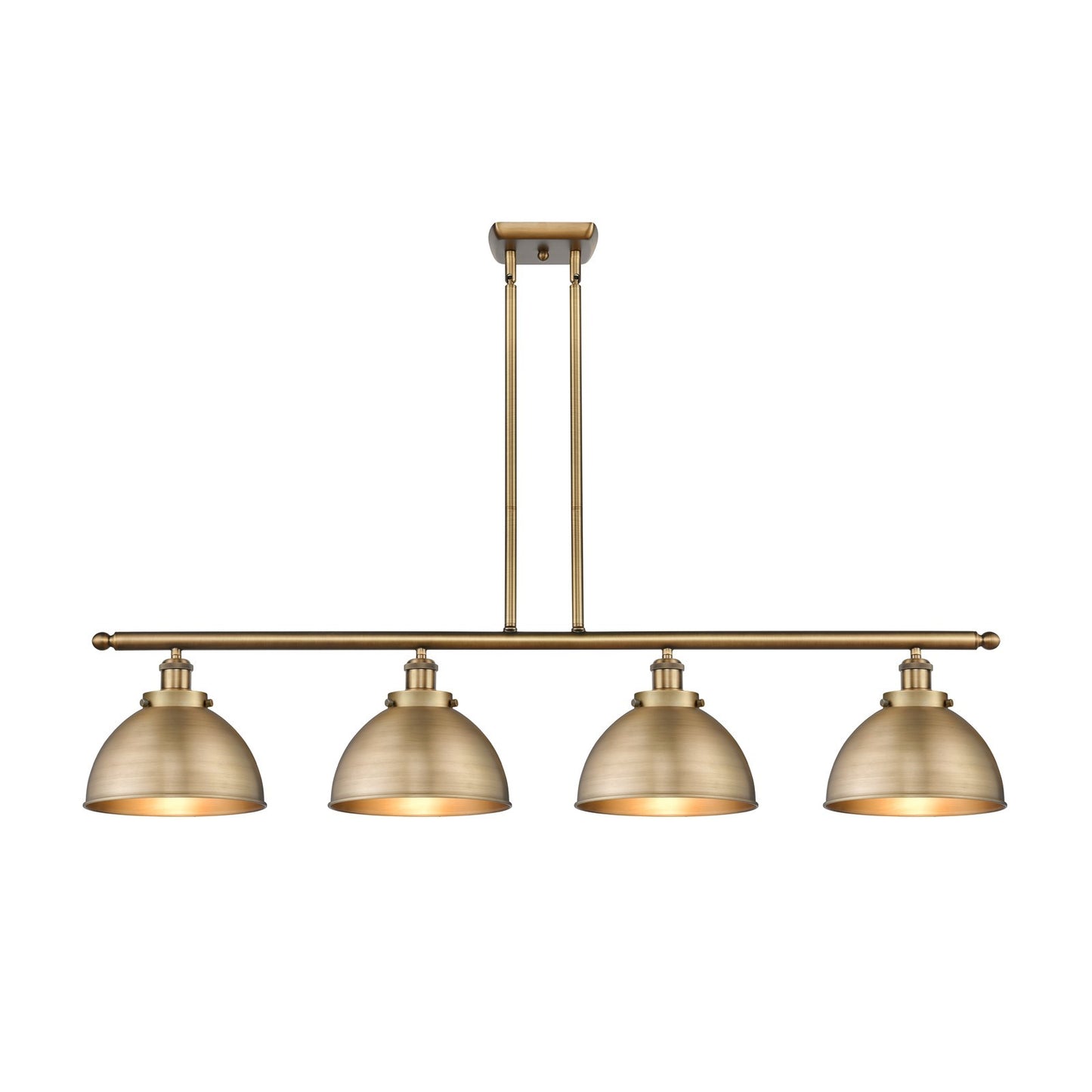 Innovations Derby 48in 4-Light Island Light | Industrial Farmhouse Brushed Brass Steel and Brushed Brass Metal Dome Shade | Model 916-4I-BB-MFD-10-BB-LED