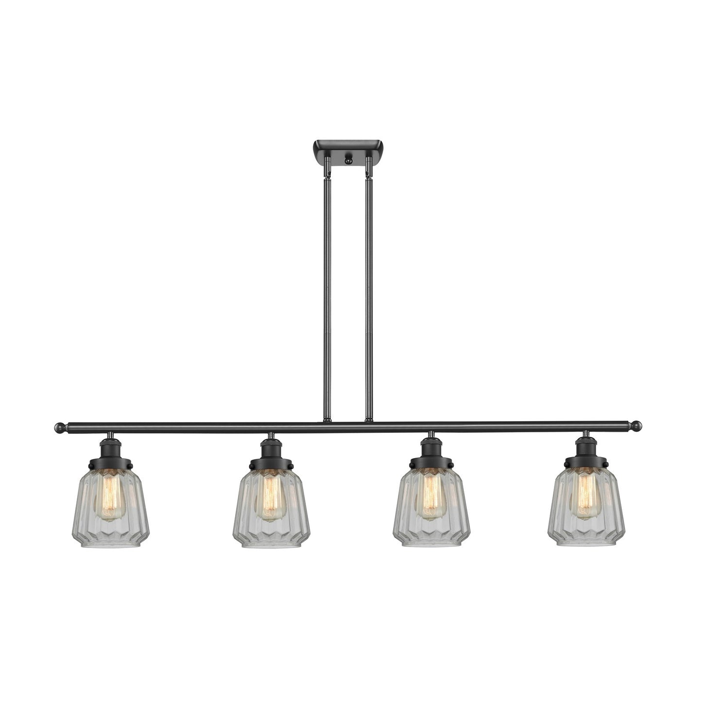 Innovations Chatham 48in 4-Light Island Light | Modern Contempo Matte Black Steel and Clear Ribbed Glass | Kitchen Island & Dining | Model 916-4I-BK-G142