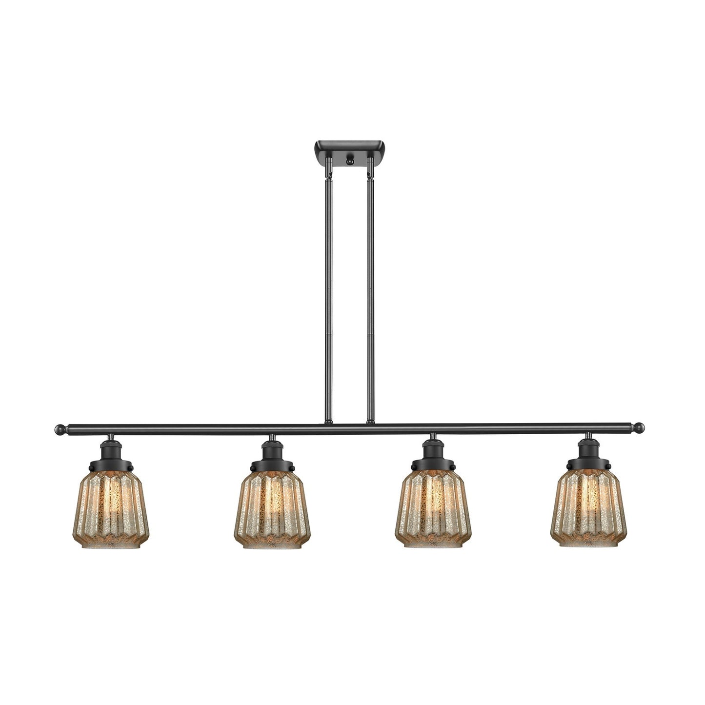 Innovations Chatham 48in 4-Light Island Light | Modern Contempo Matte Black Steel and Mercury Ribbed Glass | Kitchen Island & | Model 916-4I-BK-G146