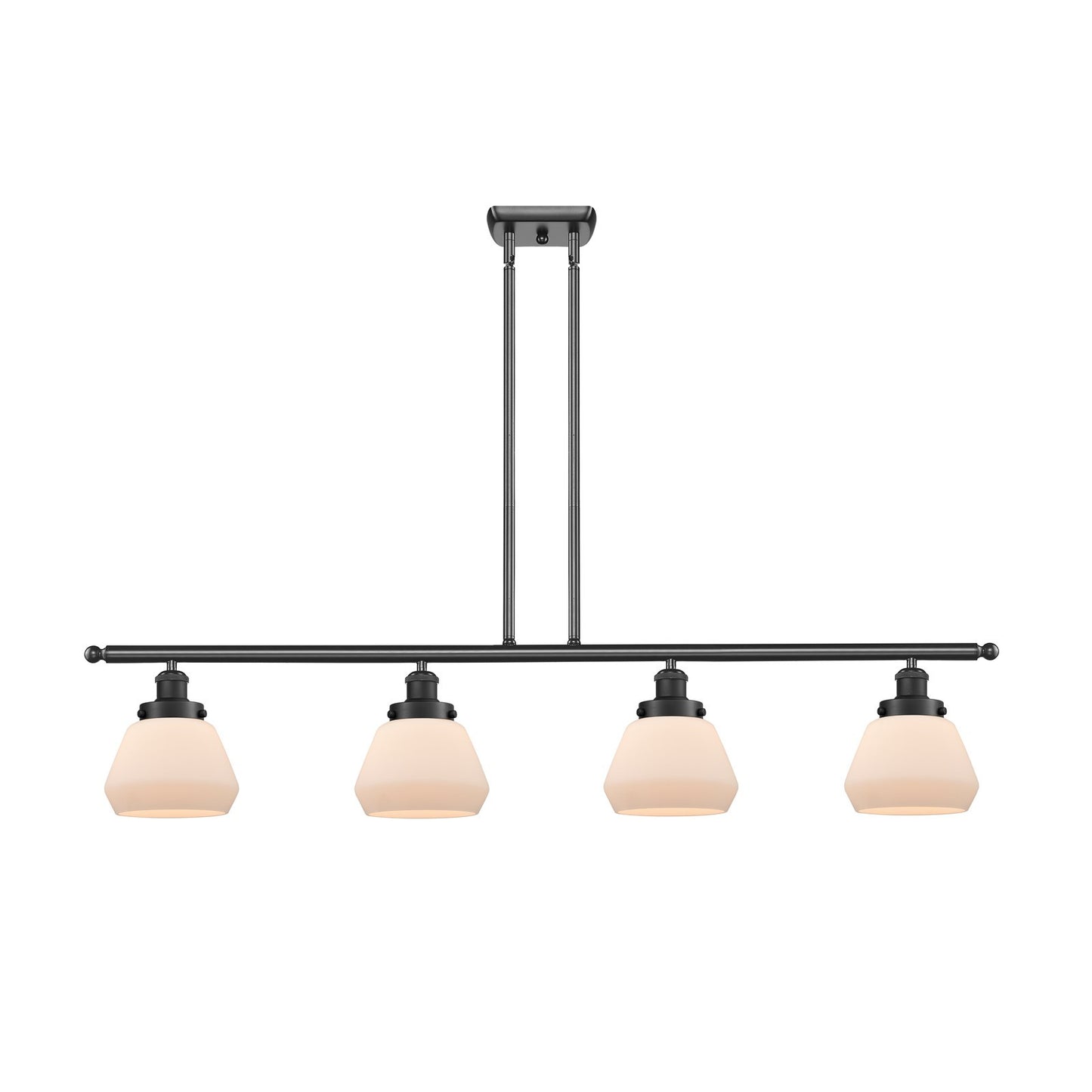 Innovations Fulton 48in 4-Light Island Light | Modern Contempo Matte Black Steel and Frosted White Glass | Kitchen Island & Dining | Model 916-4I-BK-G171