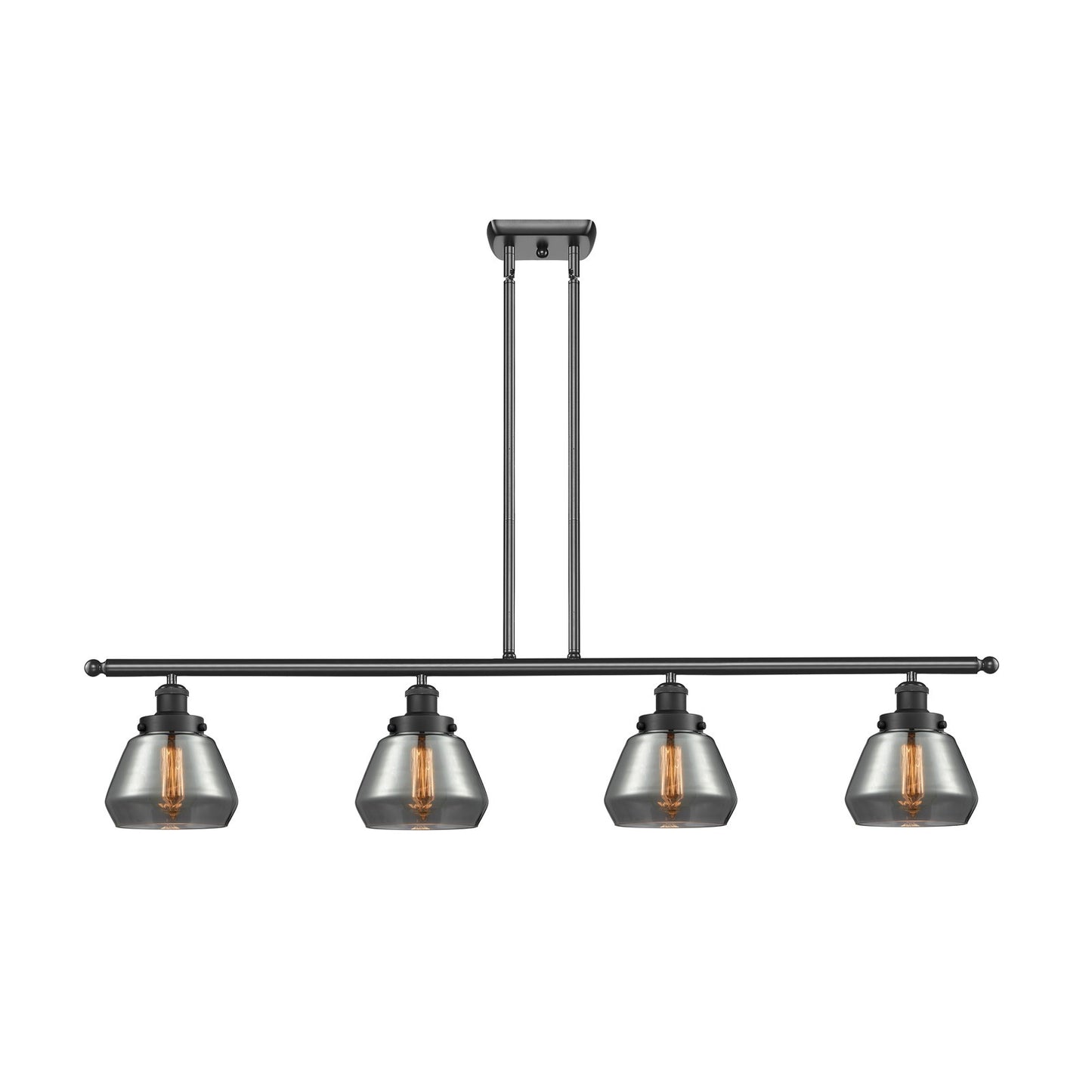 Innovations Fulton 48in 4-Light Island Light | Modern Contempo Matte Black Steel and Light Smoke Glass | Kitchen Island & Dining | Model 916-4I-BK-G173
