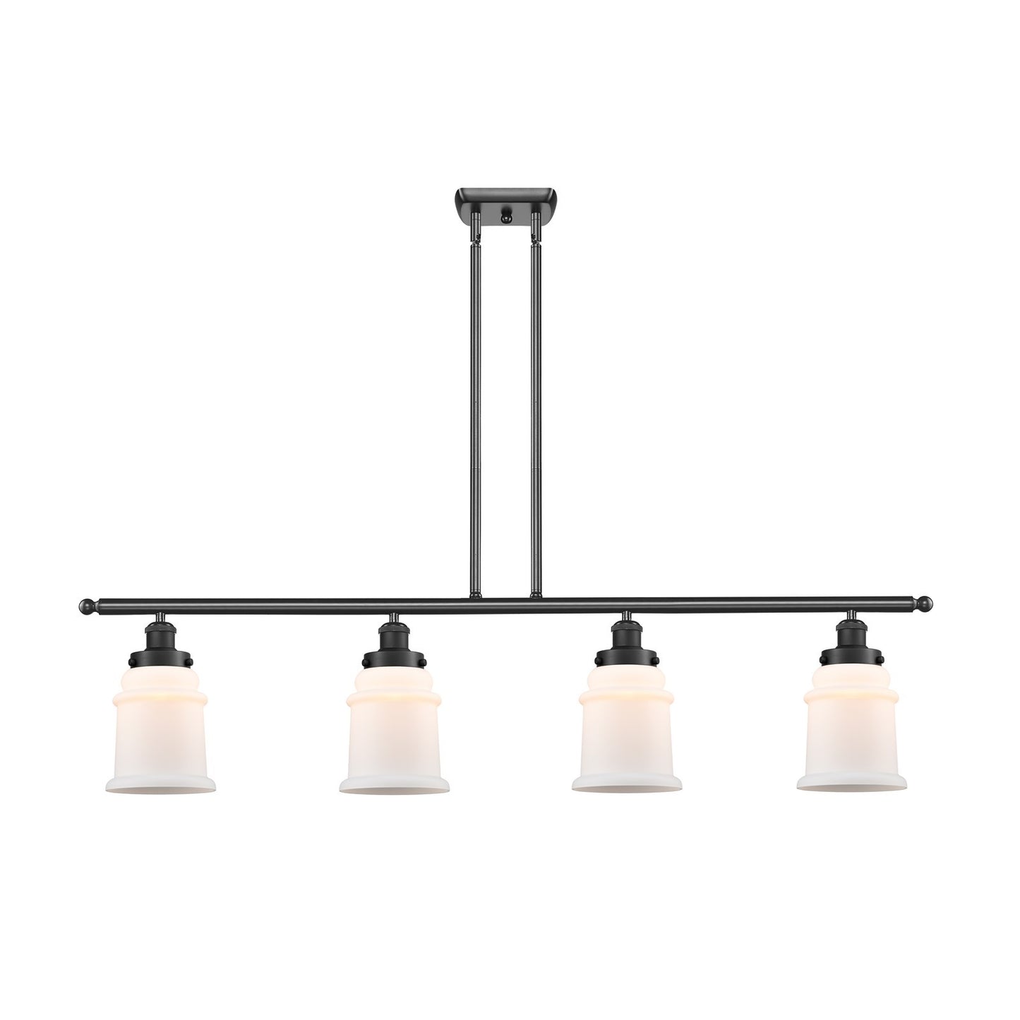 Innovations Canton 48in 4-Light Island Light | Modern Contempo Matte Black Steel and Matte White Frosted Glass | Kitchen Island & | Model 916-4I-BK-G181