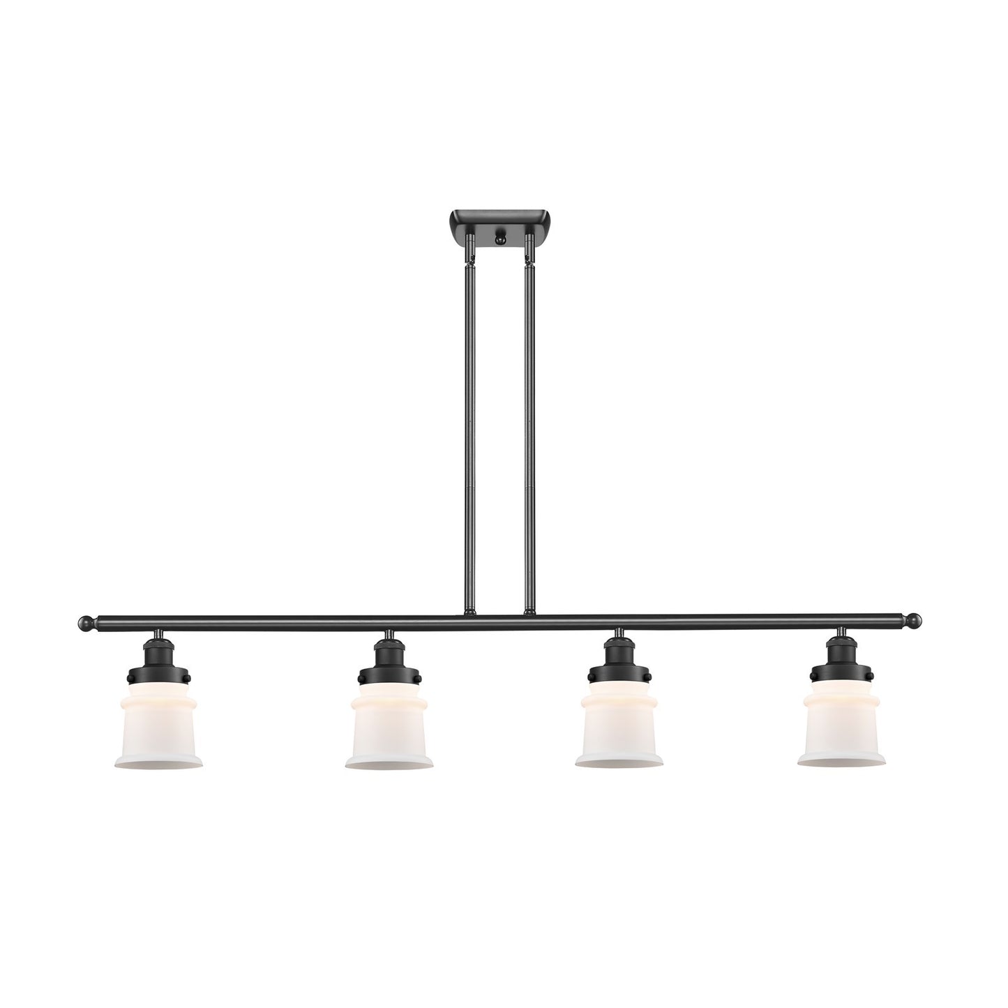 Innovations Canton 48in 4-Light Island Light | Modern Contempo Matte Black Steel and Matte White Frosted Glass | Kitchen Island & | Model 916-4I-BK-G181S
