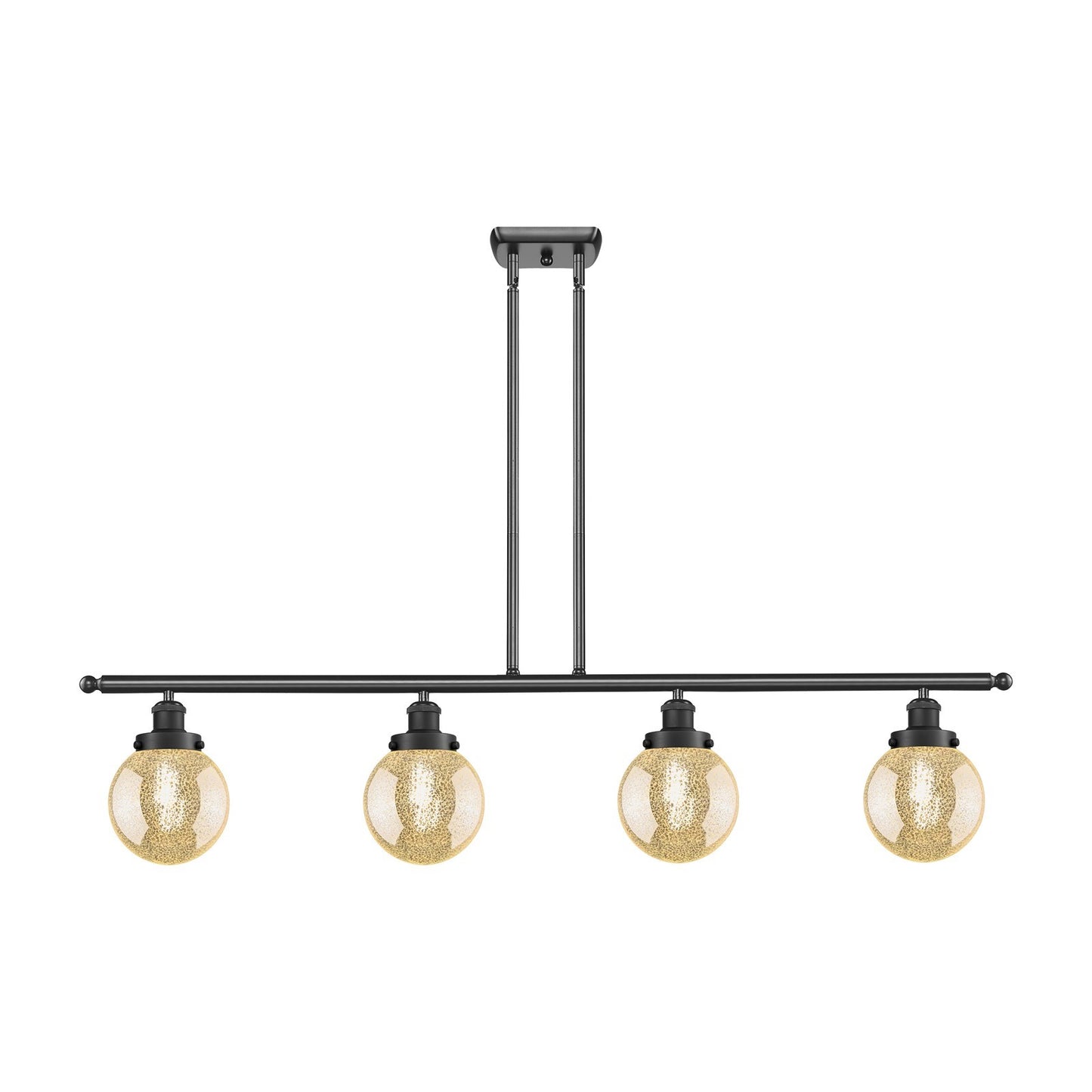 Innovations Beacon 48in 4-Light Island Light | Industrial Matte Black Steel and Mercury Seeded Glass | Kitchen Island & Dining | Model 916-4I-BK-G208-6