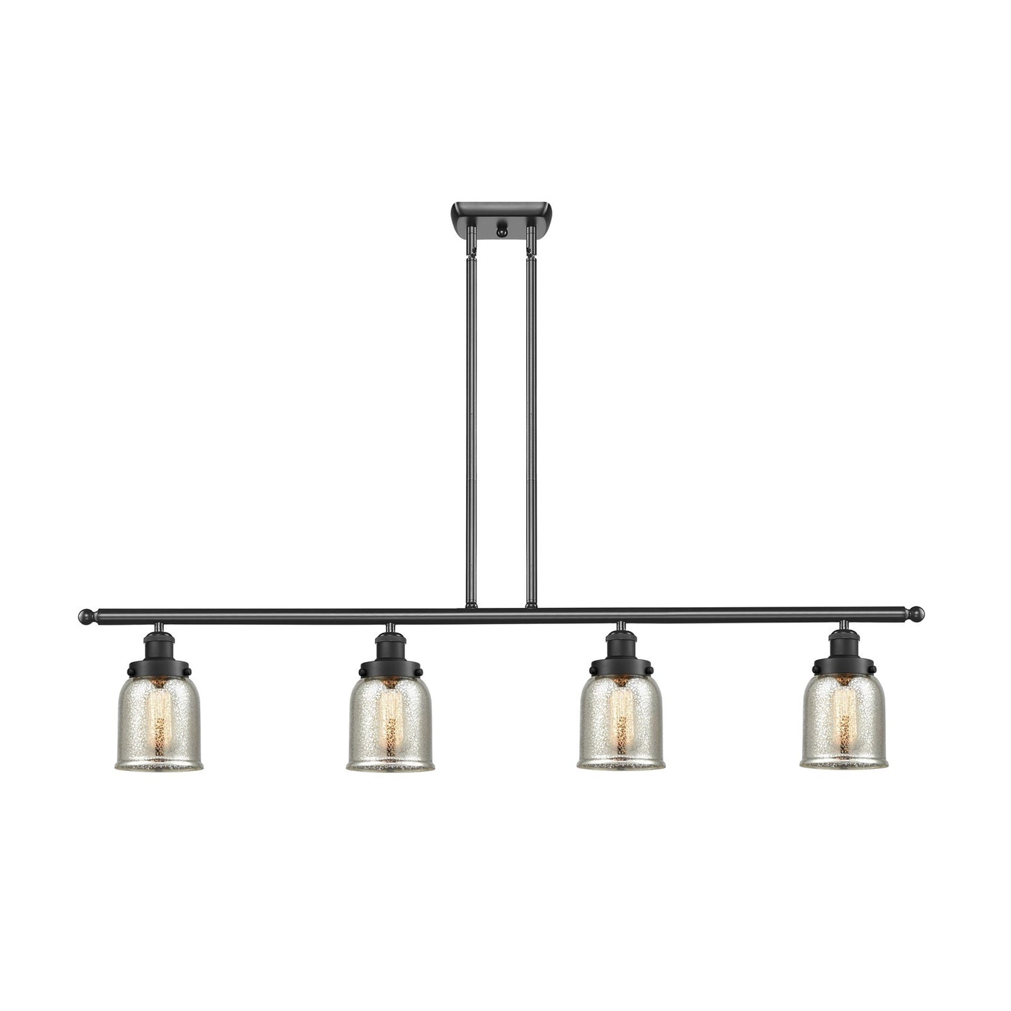 Innovations Bell 48in 4-Light Island Light | Industrial Matte Black Steel and Silver Plated Mercury Glass | Kitchen Island & Dining | Model 916-4I-BK-G58