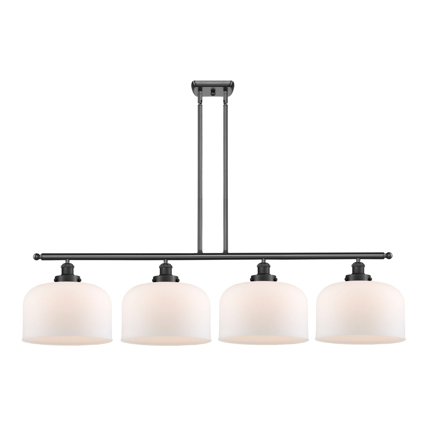 Innovations Bell 48in 4-Light Island Light | Industrial Matte Black Steel and Matte White Frosted Glass | Kitchen Island & | Model 916-4I-BK-G71-L-LED