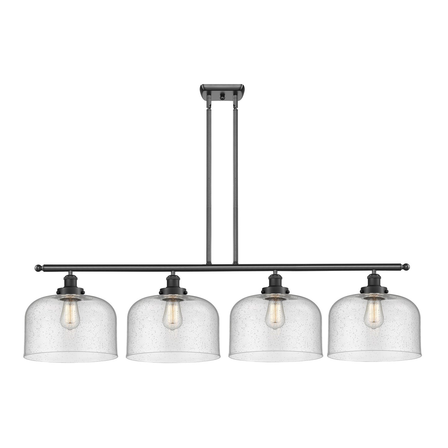 Innovations Bell 48in 4-Light Island Light | Industrial Matte Black Steel and Seedy Glass | Kitchen Island & Dining Room | Model 916-4I-BK-G74-L