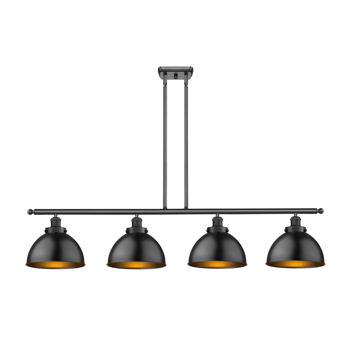 Innovations Derby 48in 4-Light Island Light | Industrial Matte Black Steel and Matte Black Metal Shade | Kitchen Island & | Model 916-4I-BK-MFD-10-BK-LED