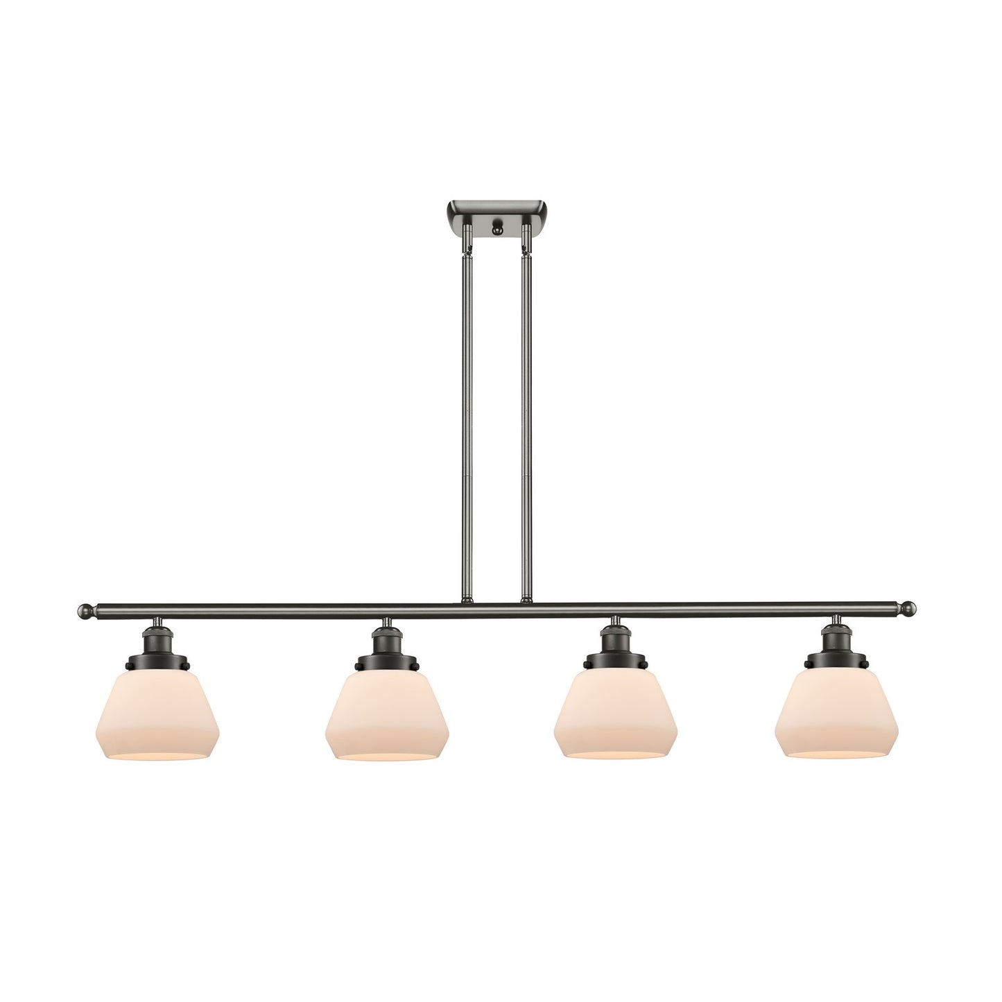 Innovations Fulton 48in 4-Light Island Light | Transitional Oil Rubbed Bronze Steel and Matte White Frosted Glass Shade | Kitchen | Model 916-4I-OB-G171