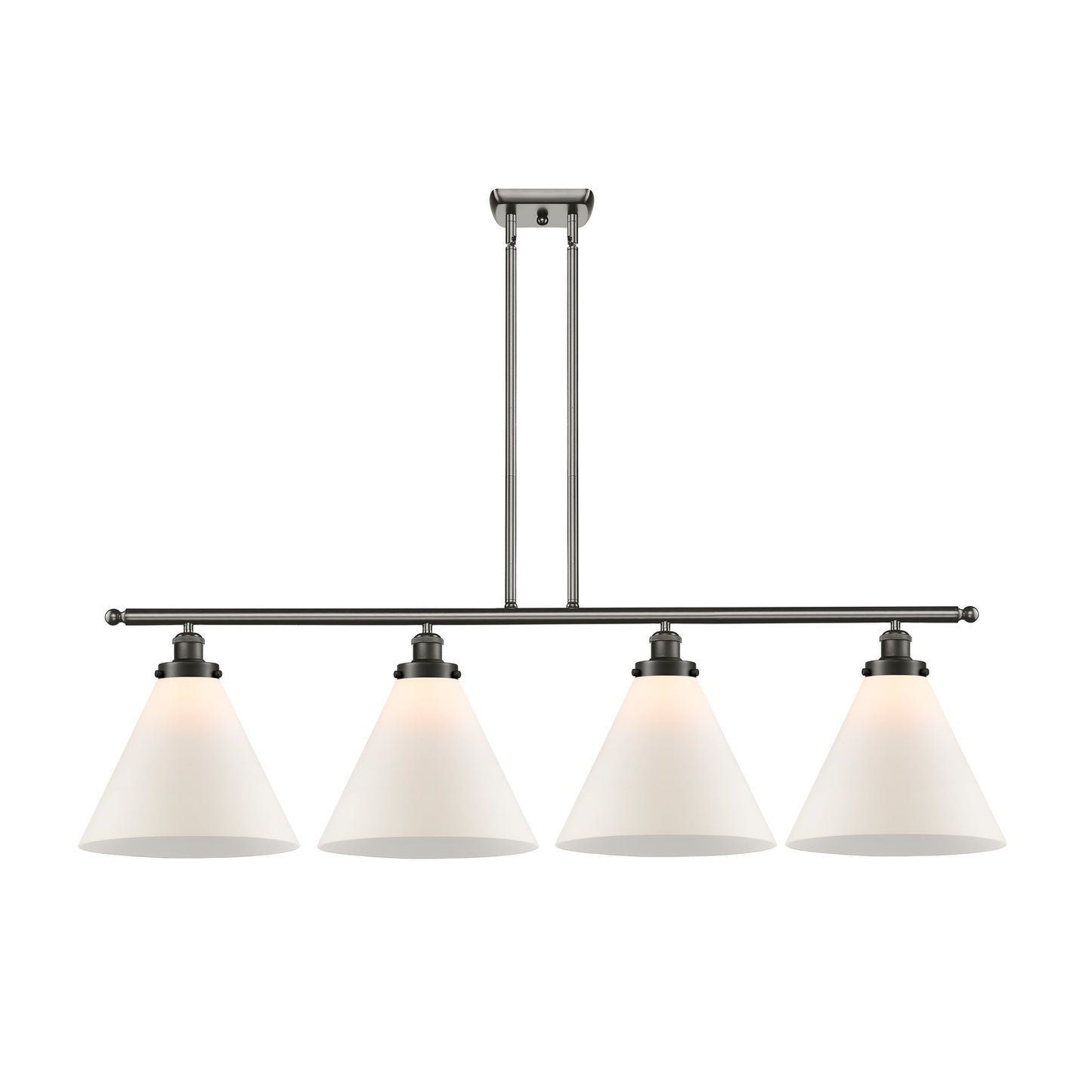 Innovations Cone 48in 4-Light Island Light | Oil Rubbed Bronze Steel and Matte White Frosted Glass | Kitchen Island & Dining | Model 916-4I-OB-G41-L-LED
