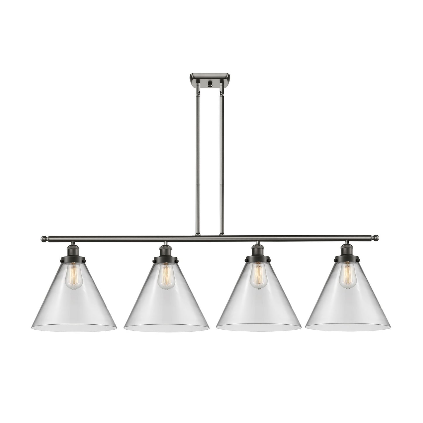Innovations Lighting Cone 48in 4-Light Island Light with LED | Industrial Oil Rubbed Bronze Steel and Clear Cone Glass | Model 916-4I-OB-G42-L-LED