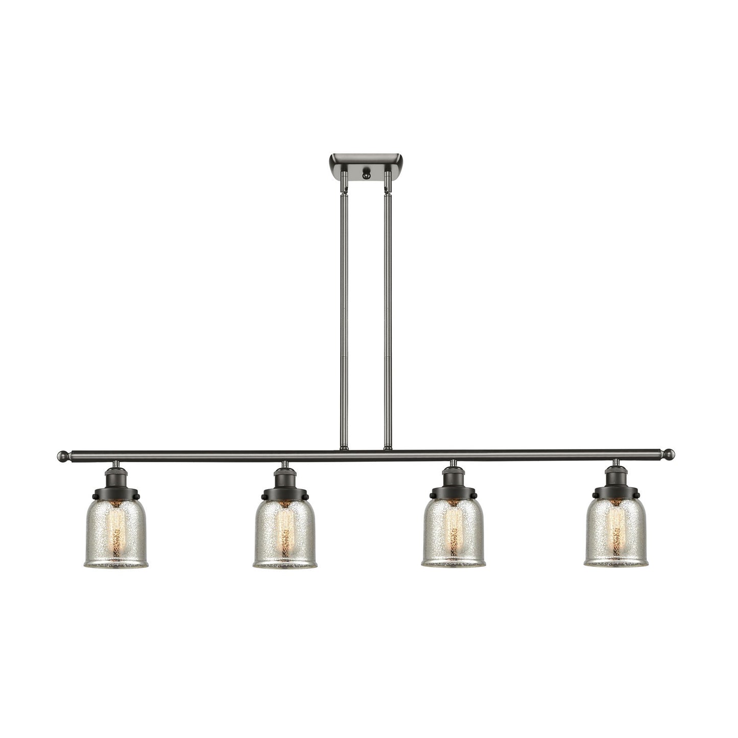 Innovations Lighting Bell 48in 4-Light Island Light | Industrial Oil Rubbed Bronze Steel and Silver Plated Mercury Glass | Kitchen | Model 916-4I-OB-G58