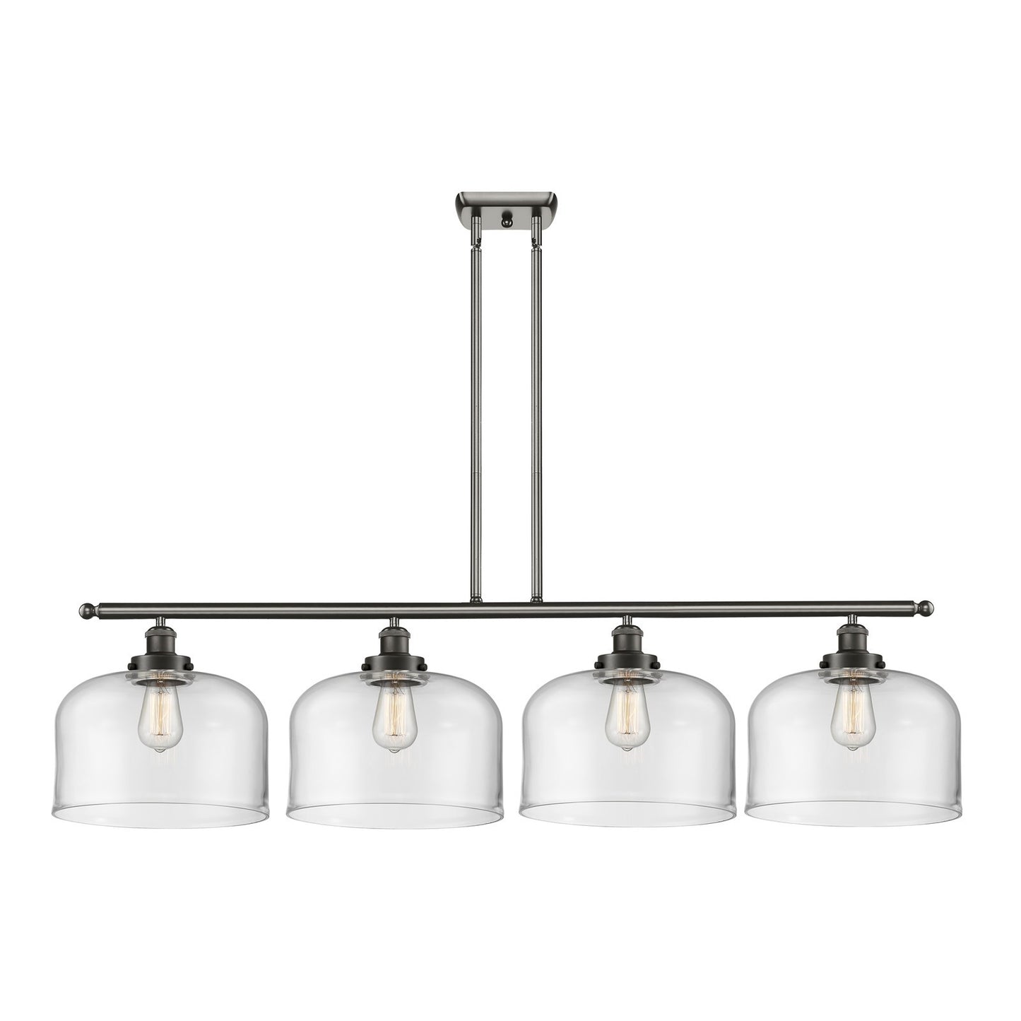 Innovations Bell 48in 4-Light LED Island Light | Industrial Oil Rubbed Bronze Steel and Clear Glass | Kitchen Island & Dining | Model 916-4I-OB-G72-L-LED
