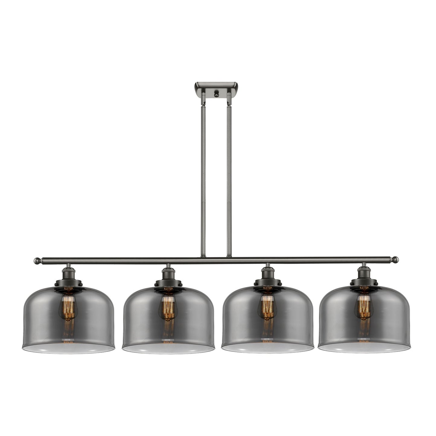 Innovations Bell 48in 4-Light LED Island Light | Industrial Oil Rubbed Bronze Steel and Light Smoke Glass | Kitchen Island & | Model 916-4I-OB-G73-L-LED