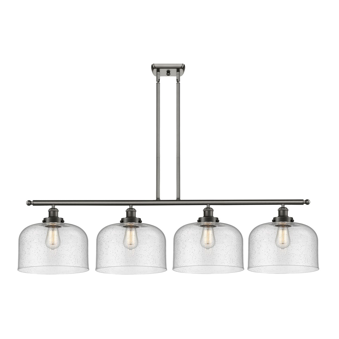 Innovations Bell 48in 4-Light Island Light | Industrial Oil Rubbed Bronze Steel and Seedy Glass | Kitchen Island & Dining Room | Model 916-4I-OB-G74-L