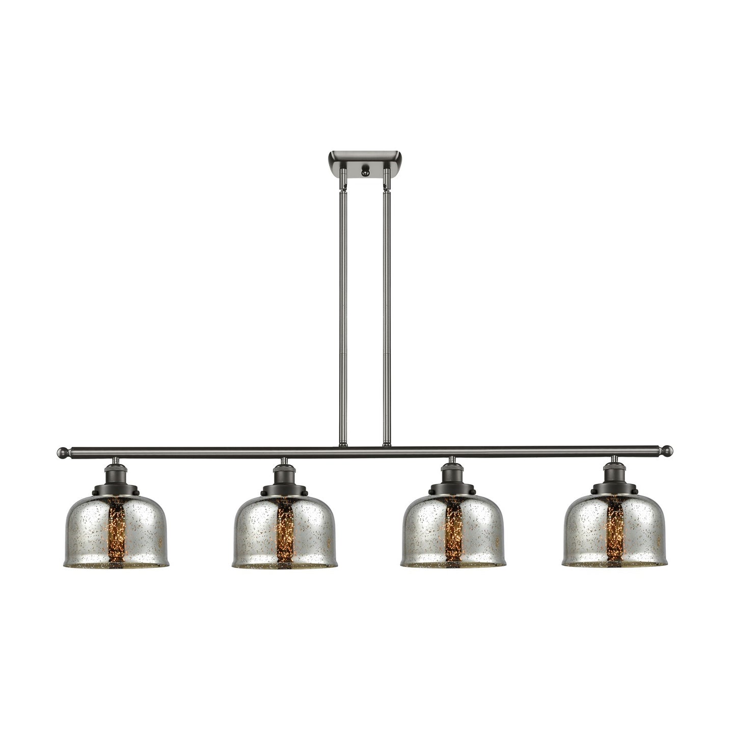 Innovations Bell 48in 4-Light Island Light with LED | Industrial Oil Rubbed Bronze Steel and Silver Plated Mercury Glass | Model 916-4I-OB-G78-LED