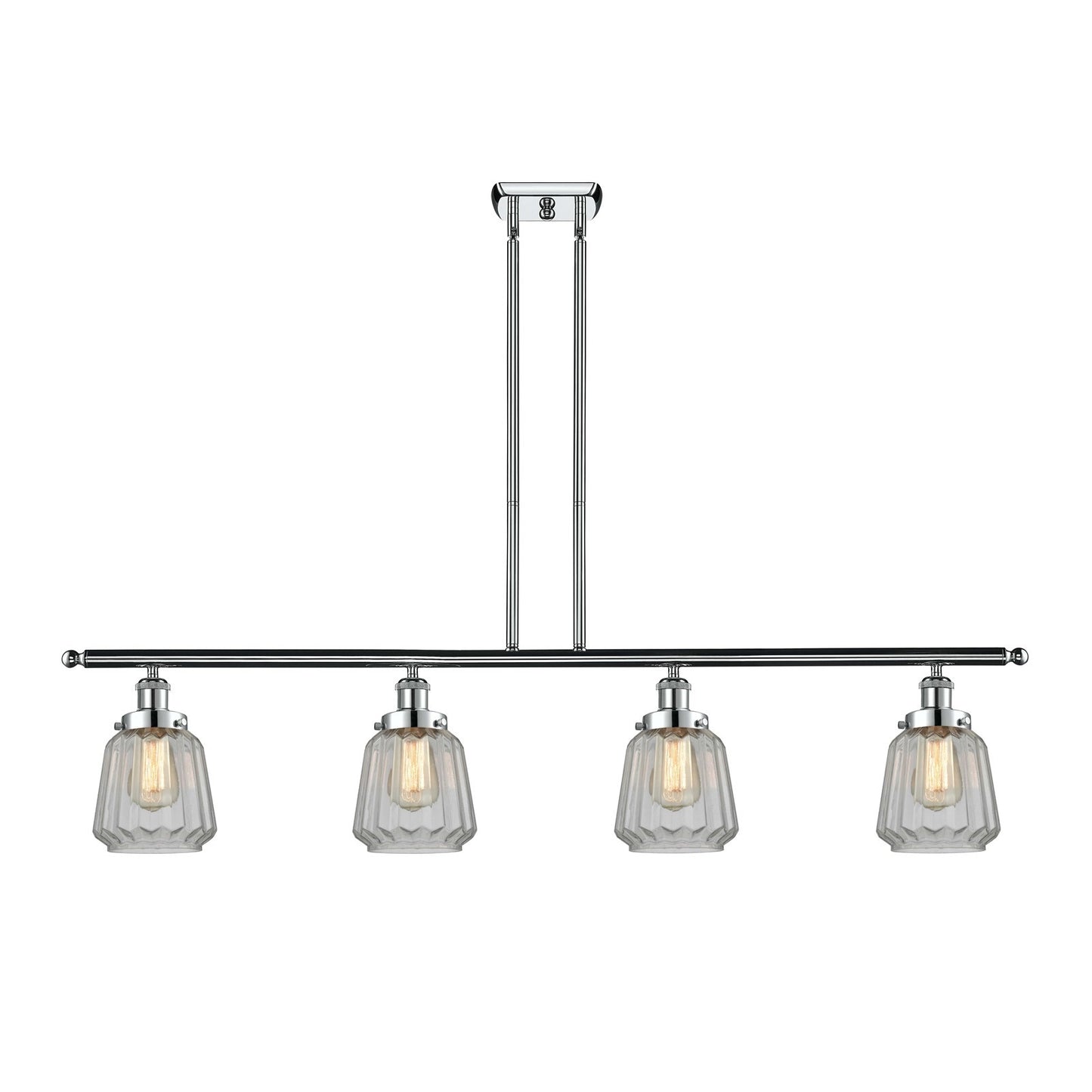 Innovations Chatham 48in 4-Light Island Light | Modern Transitional Polished Chrome Steel and Clear Ribbed Glass | Kitchen Island & | Model 916-4I-PC-G142