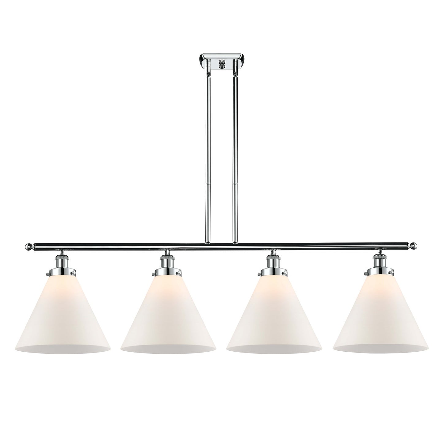 Innovations Cone 48in 4-Light Island Light | Industrial Polished Chrome and Matte White Frosted Glass Large Shade | Kitchen Island | Model 916-4I-PC-G41-L