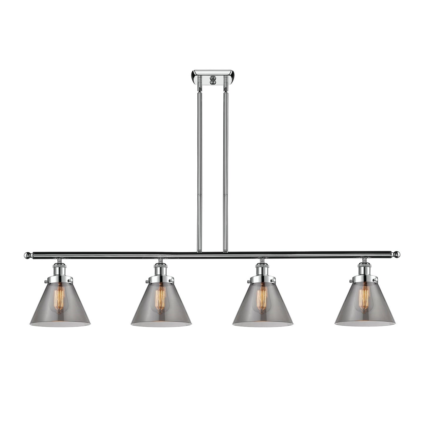 Innovations Cone 48in 4-Light Island Light | Industrial Polished Chrome Steel and Light Smoke Glass | Kitchen Island & Dining | Model 916-4I-PC-G43-LED