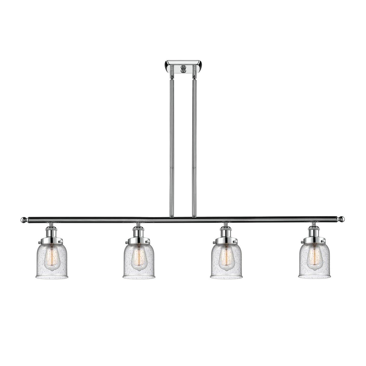 Innovations Bell 48in 4-Light Island Light | Industrial Polished Chrome Steel and Seedy Glass | Kitchen Island & Dining Room | Model 916-4I-PC-G54-LED