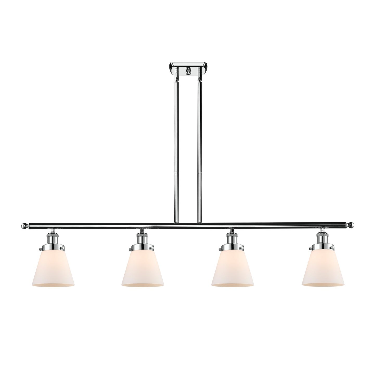 Innovations Cone 48in 4-Light Island Light | Industrial Polished Chrome Steel and Matte White Frosted Glass | Kitchen Island & | Model 916-4I-PC-G61-LED