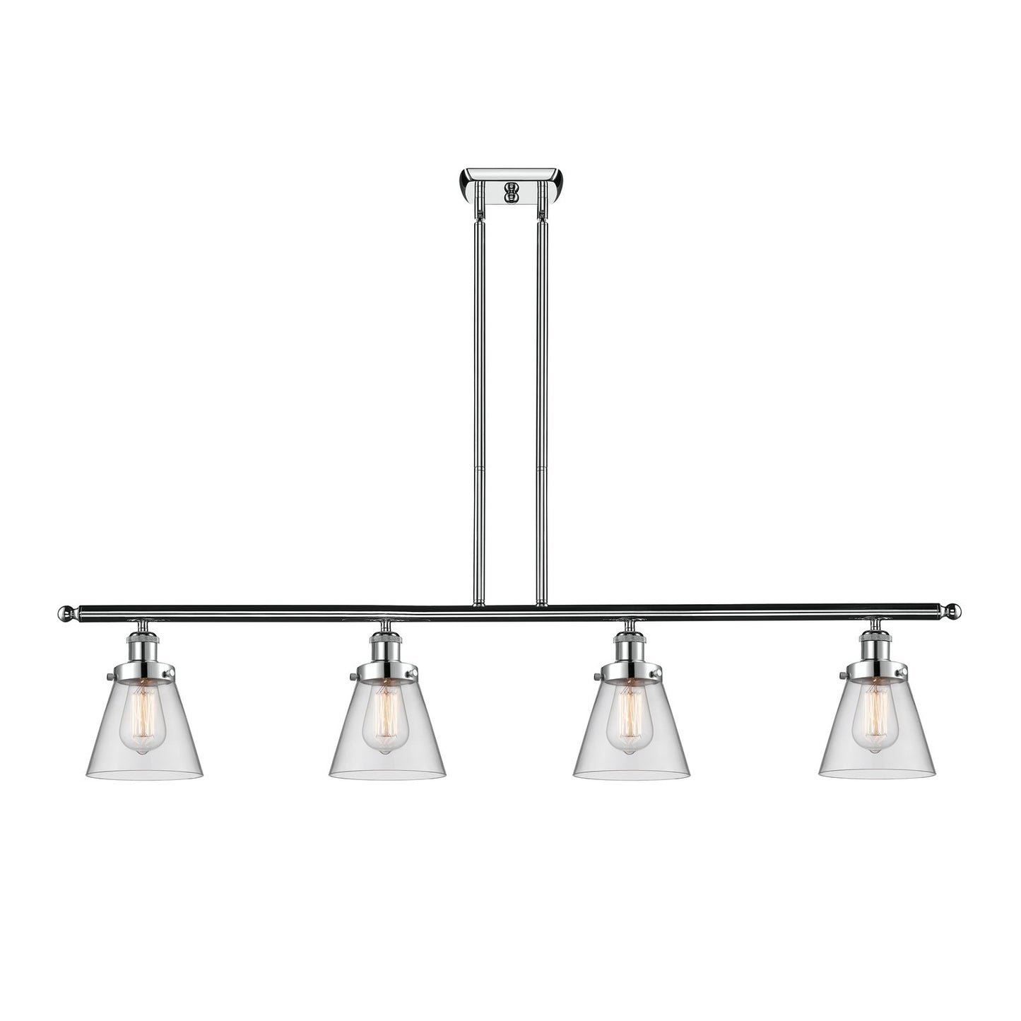 Innovations Cone 48in 4-Light Island Light | Industrial Polished Chrome Steel and Clear Glass | Kitchen Island & Dining Room | Model 916-4I-PC-G62-LED
