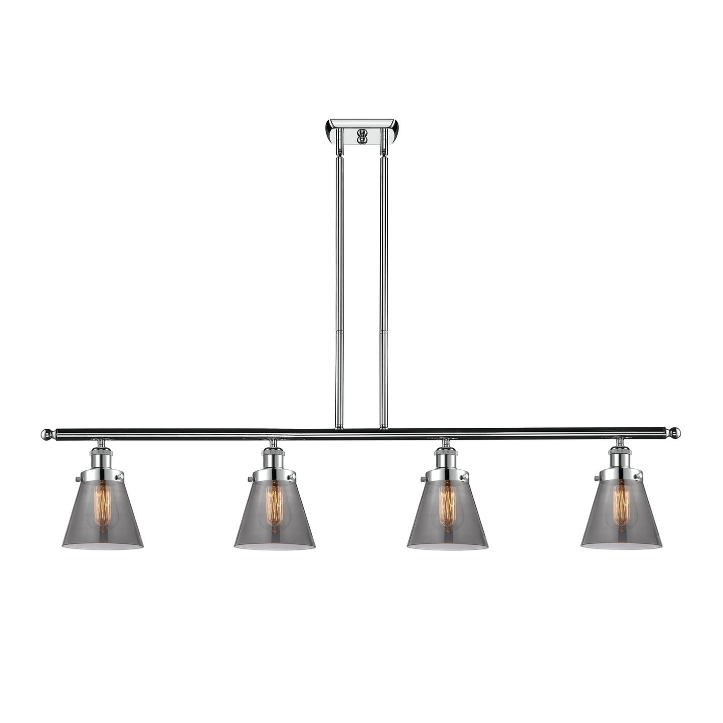 Innovations Cone 48in 4-Light Island Light | Industrial Polished Chrome Steel and Light Smoke Glass | Kitchen Island & Dining Room | Model 916-4I-PC-G63