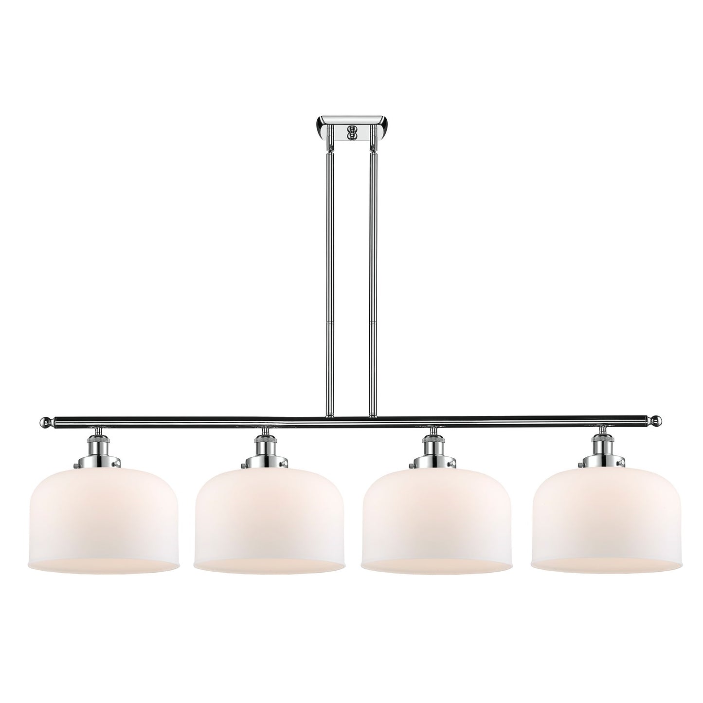 Innovations Bell 48in 4-Light Island Light | Industrial Polished Chrome and Matte White Frosted Glass | Kitchen Island & Dining | Model 916-4I-PC-G71-L
